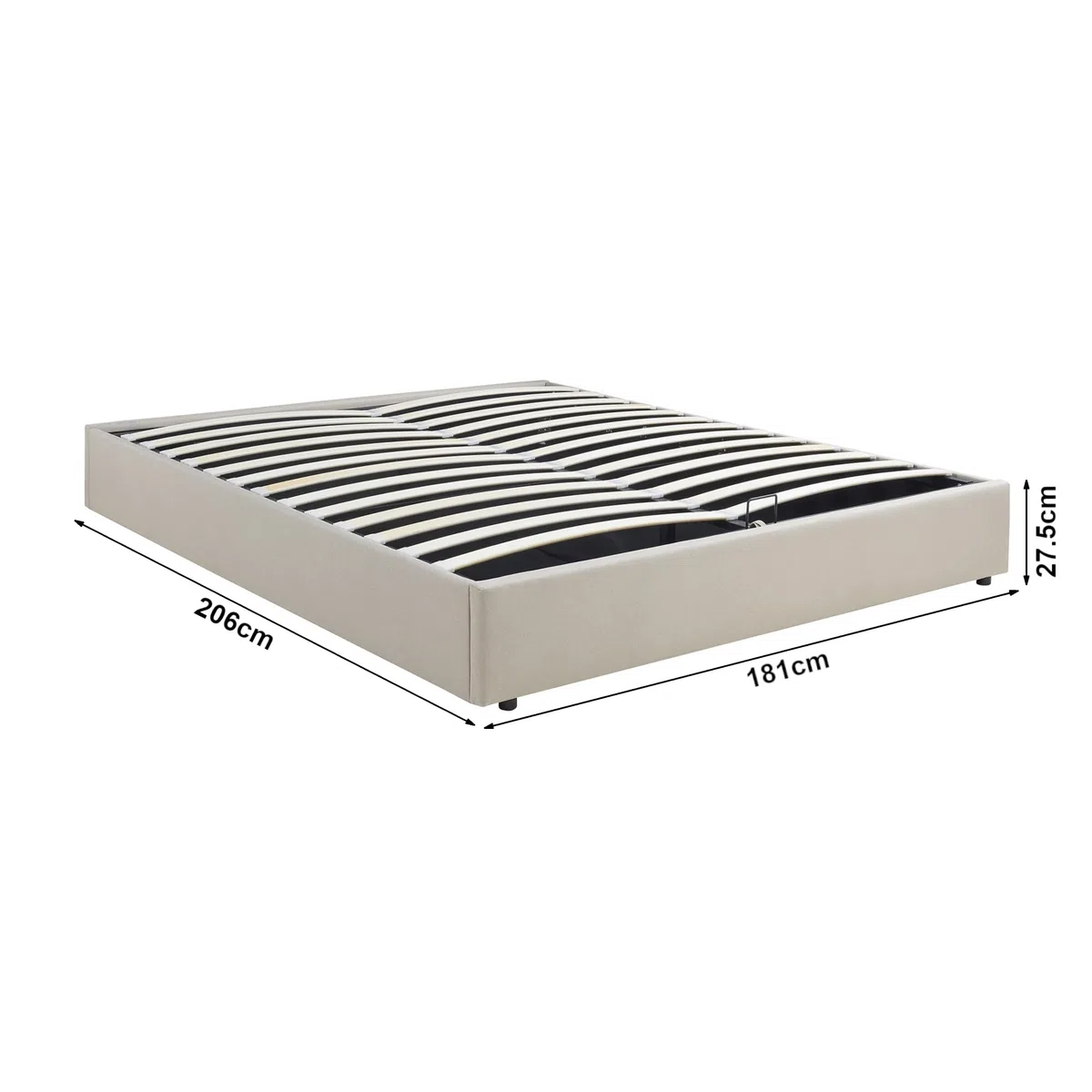 [en.casa] Struttura Letto Matrimoniale King Size 180x200 cm con Zona di Riposo Ribaltabile Contenitore Letto Doppio a 2 Piazze Rivestito in Tessuto Effetto Lino - Beige
