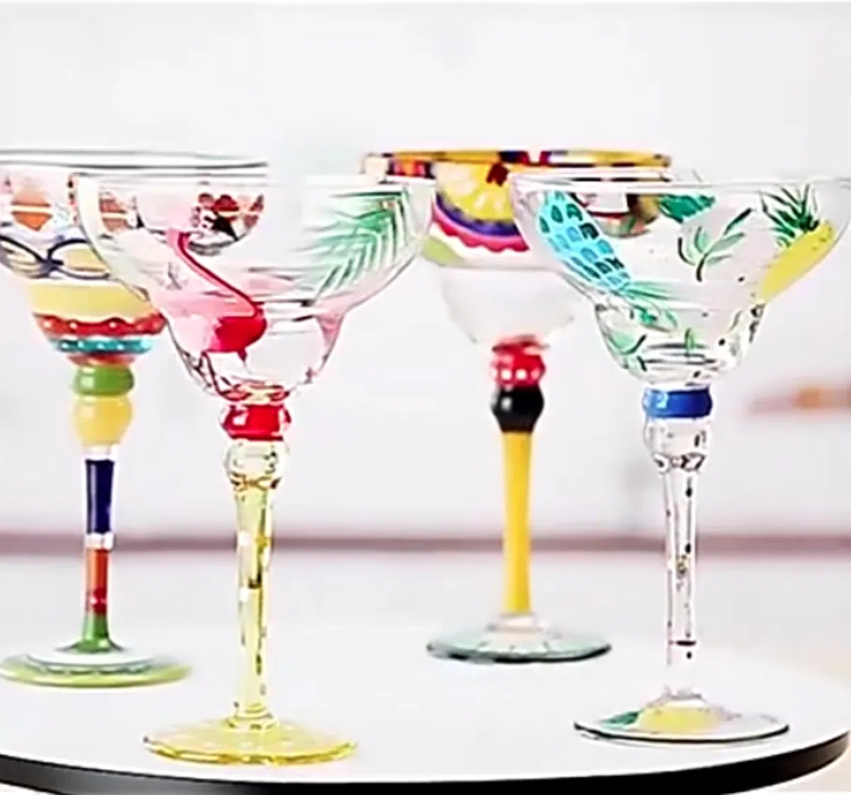 Bicchieri da margarita soffiati a mano, bicchieri da bar, bicchieri da cocktail, bicchieri per feste in casa, matrimoni, cristallini, con uccellini (pear)