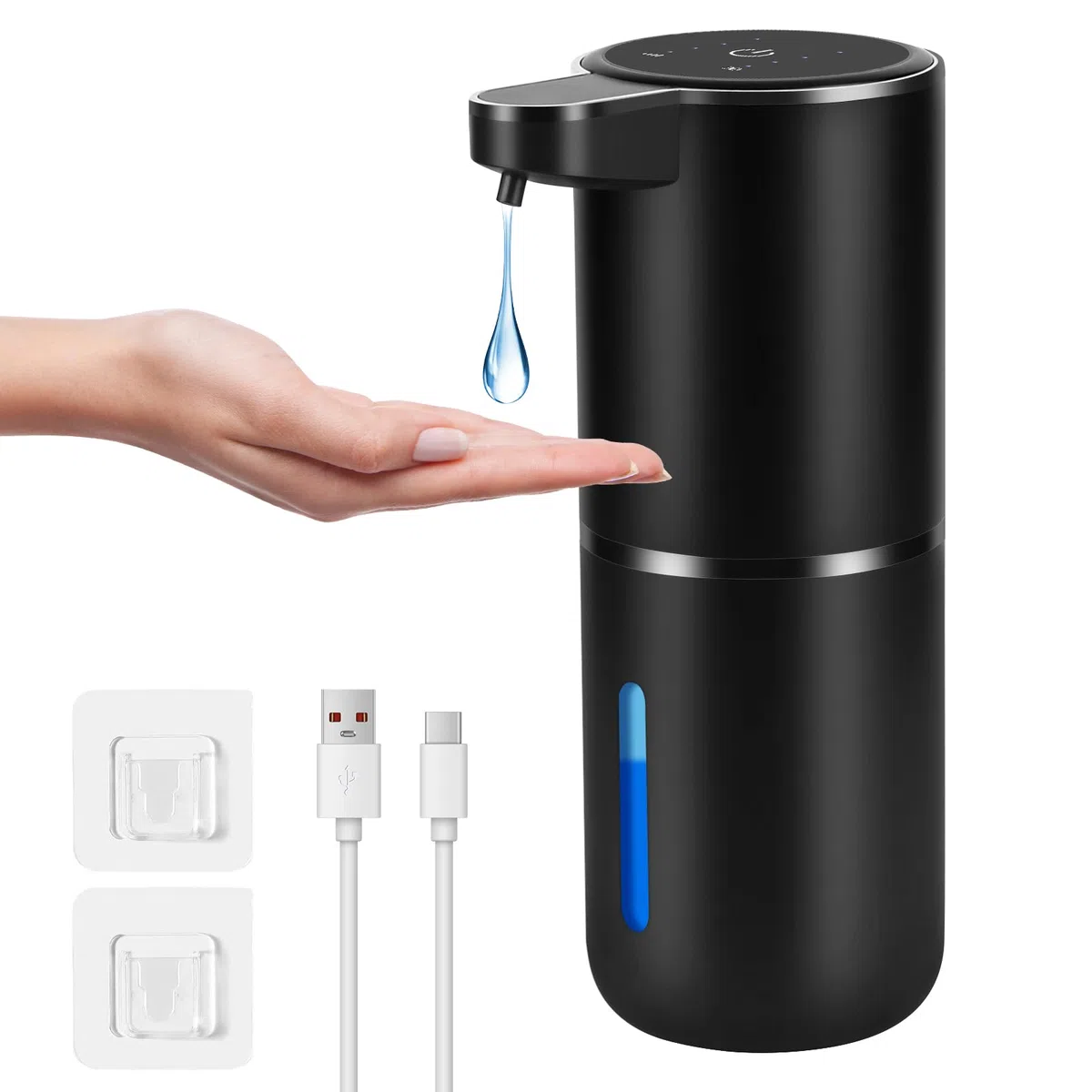 Dispenser Sapone Bagno, 380ml Dispenser Sapone Automatico, Dosatore Sapone Cucina Automatico con Sensore di Movimento Infrarossi, Usb Ricaricabile, Impermeabile IPX5, Per Bagno,Cucina (Nero)