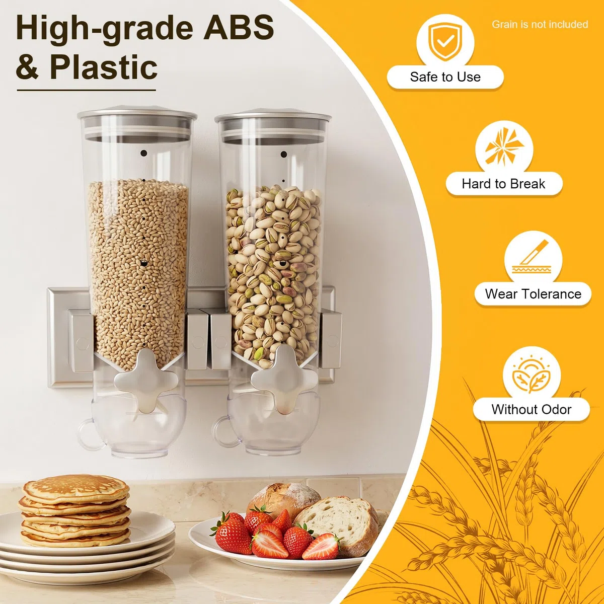 Dispenser per alimenti a doppia parete, contenitore per cereali da 3 l, dispenser per cereali, cornflakes, caramelle, cereali e dolciumi (argento)
