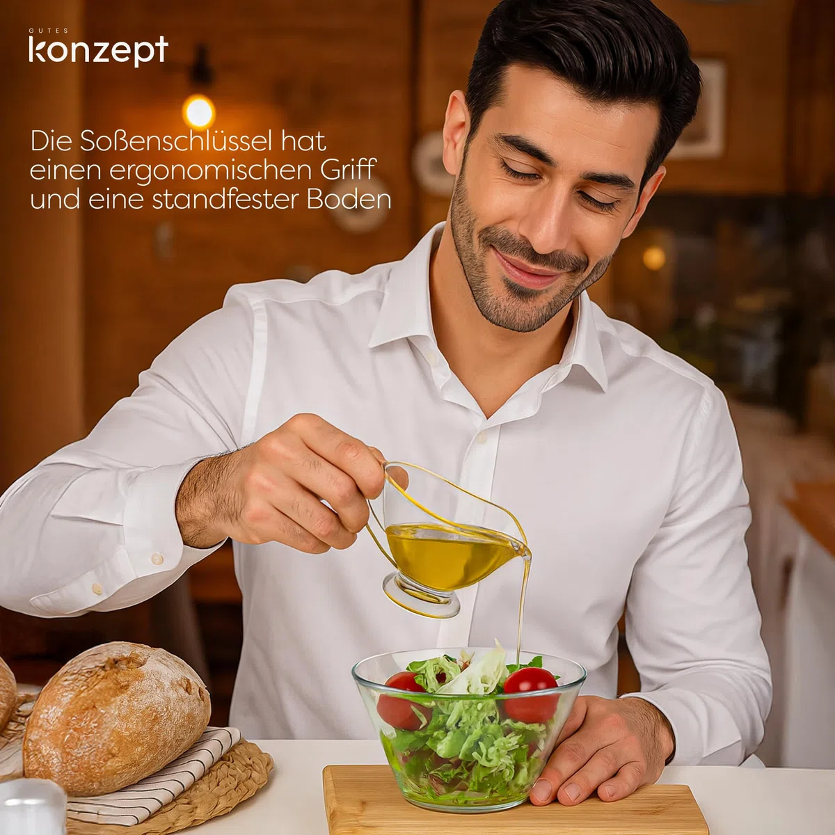 KONZEPT Salsiera in vetro, set da 4 pezzi, 160 ml, trasparente, con manico, stabile, ideale per condimenti, panna, salsa, olio d'oliva