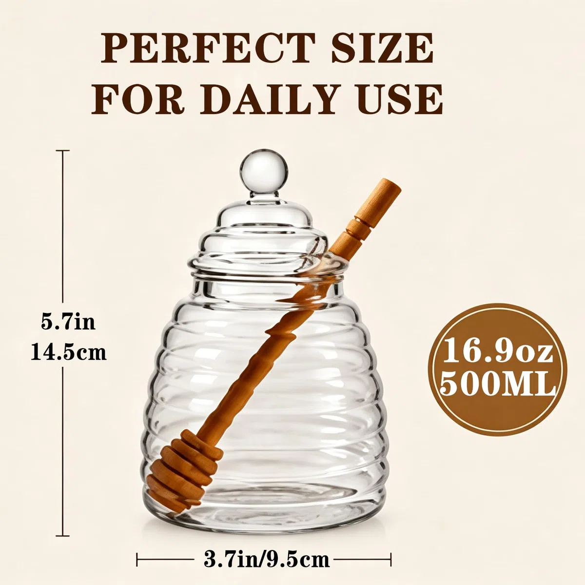 Barattolo Per Miele,Trasparente Vasetto per Miele, Barattoli Per Miele In Vetro Con Coperchi E Cucchiaio per La Conservazione E La Distribuzione di Miele E Sciroppo (500ml)
