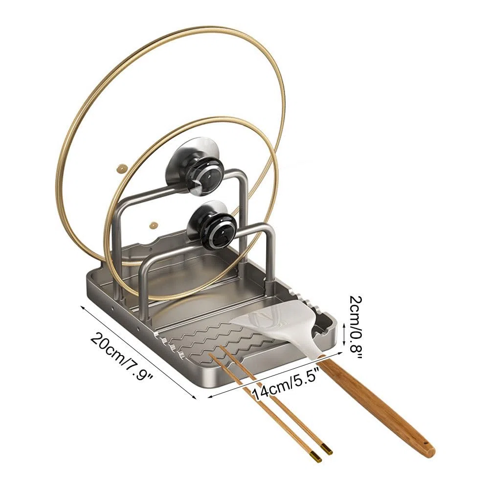DONGKER Supporto Coperchio di Pentole, Porta Coperchi di Pentola a 2 Strati con Vassoio Raccogligocce, Organizer per Coperchio di Pentole, Spatole, Cucchiai e Altri Utensili da Cucina