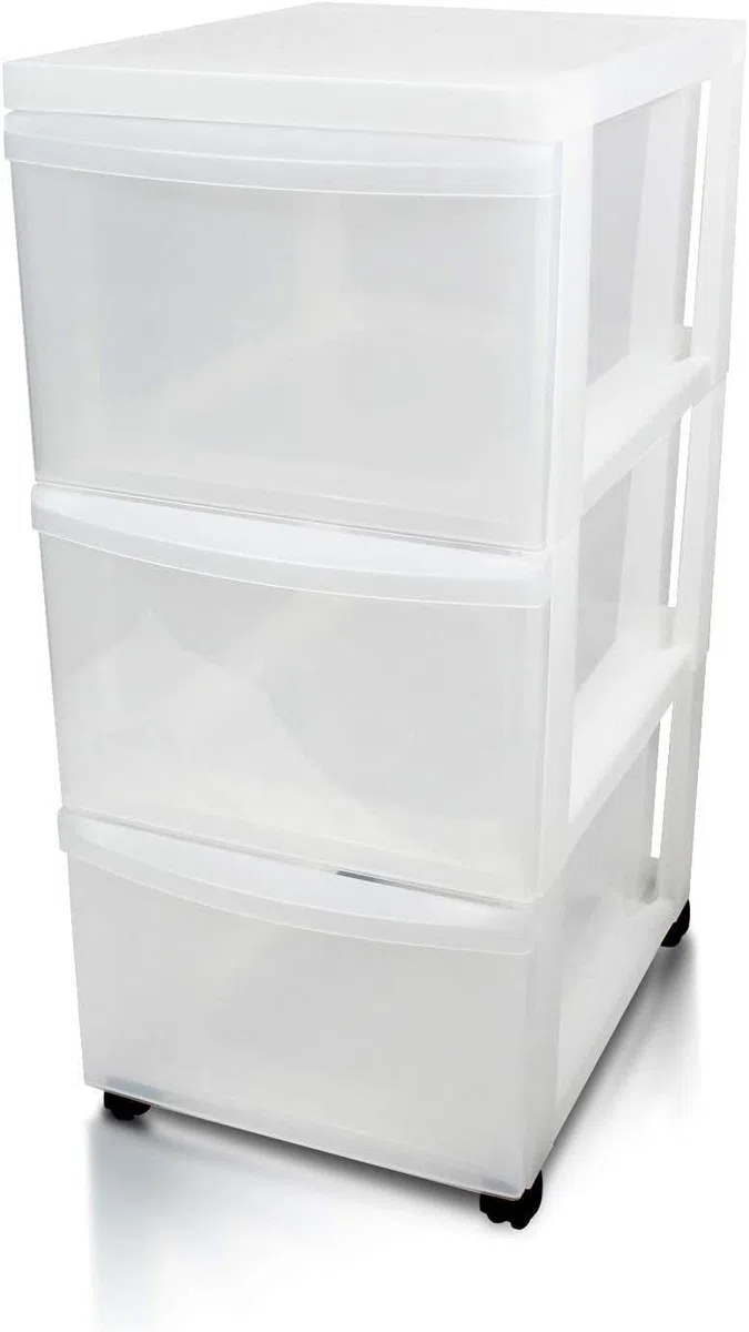 Iris Ohyama Cassettiera in Plastica con ruote, 3 Cassetti Grandi, Biancastro, Maniglie facili da tirare, Organizzatore, Per Camera Da Letto, Bagno, Scuola e Ufficio, Senza BPA, Contenitore, DC-303