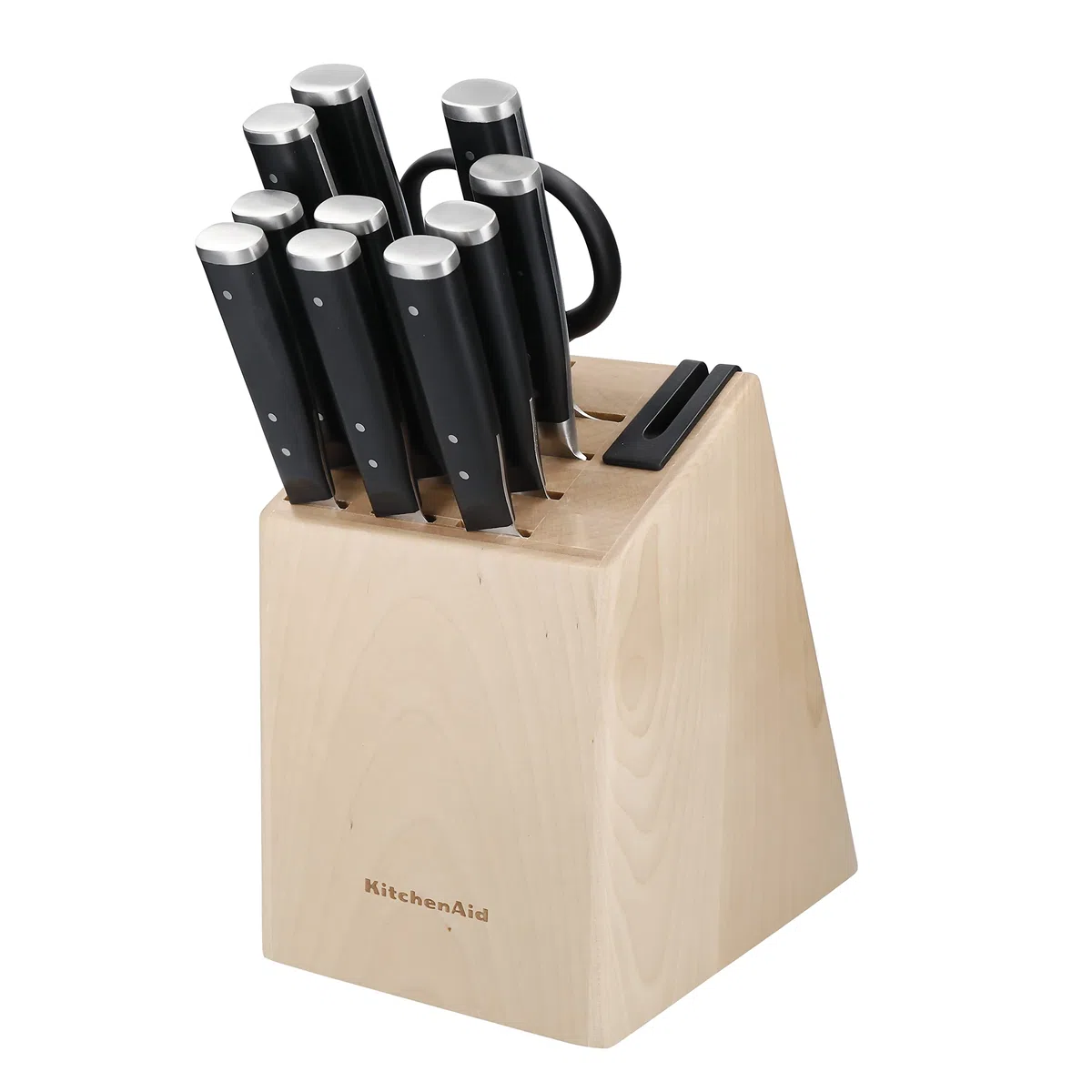 Kitchenaid Gourmet Set di Coltelli in Acciaio Giapponese da 11 Pezzi con Affilatore E Blocco in Legno di Betulla