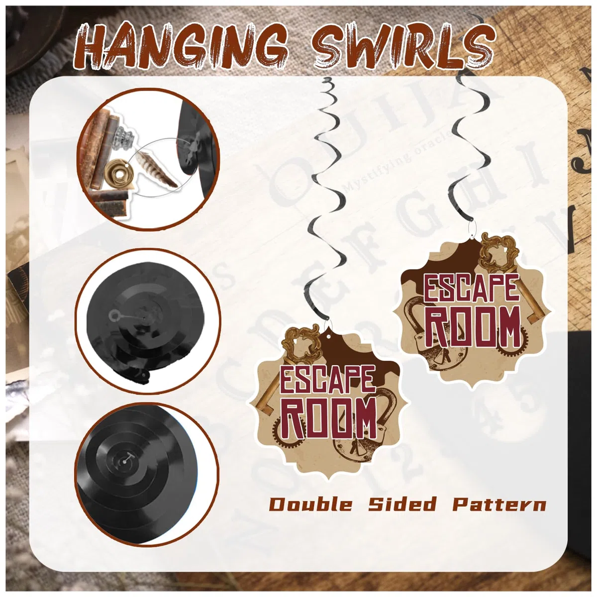 24 pezzi Escape Room appeso girelle Escape Room Spirale Soffitti Decorazioni da appendere per Escape Room Party Supplies Decorazioni Compleanno
