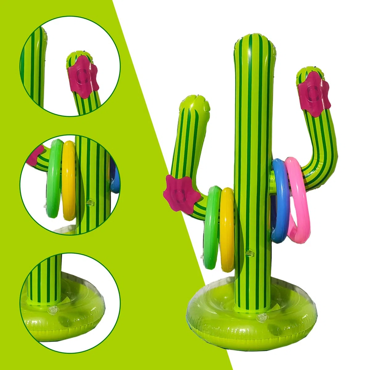 MIVAIUN Set di 7 pezzi di cactus anello lancio gioco gonfiabile cactus, Giocattoli Gonfiabili Piscina per Cactus, Gioco del Lancio Dell'anello,Feste a Tema Hawaiani giocattolo della piscina