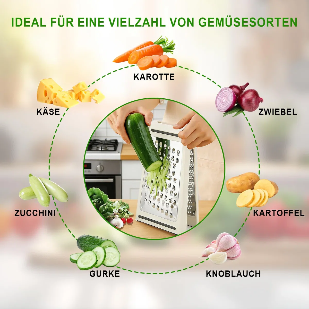 Grattugia per formaggi grattugiare - Grattugia professionale con contenitore per formaggio, in acciaio inox, rimovibile su entrambi i lati