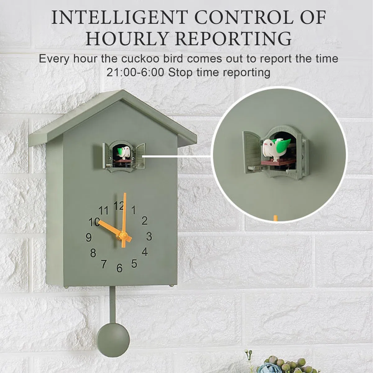 Orologio Cucu Moderno, Orologio a Cucù Da Parete con Funzione di Silenzio Notturno Orologio a Cucu con Uccellino che Esce (Verde)