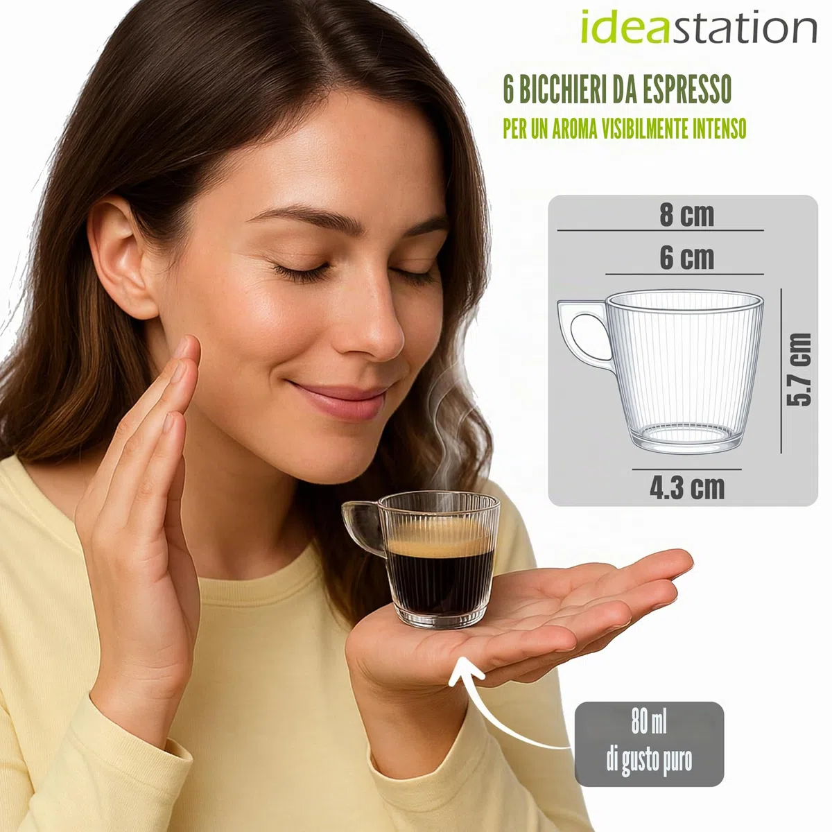 idea-station tazzine caffe vetro 6 pezzi - 80 ml - bicchieri caffe vetro - tazze espresso - coffee espresso mug