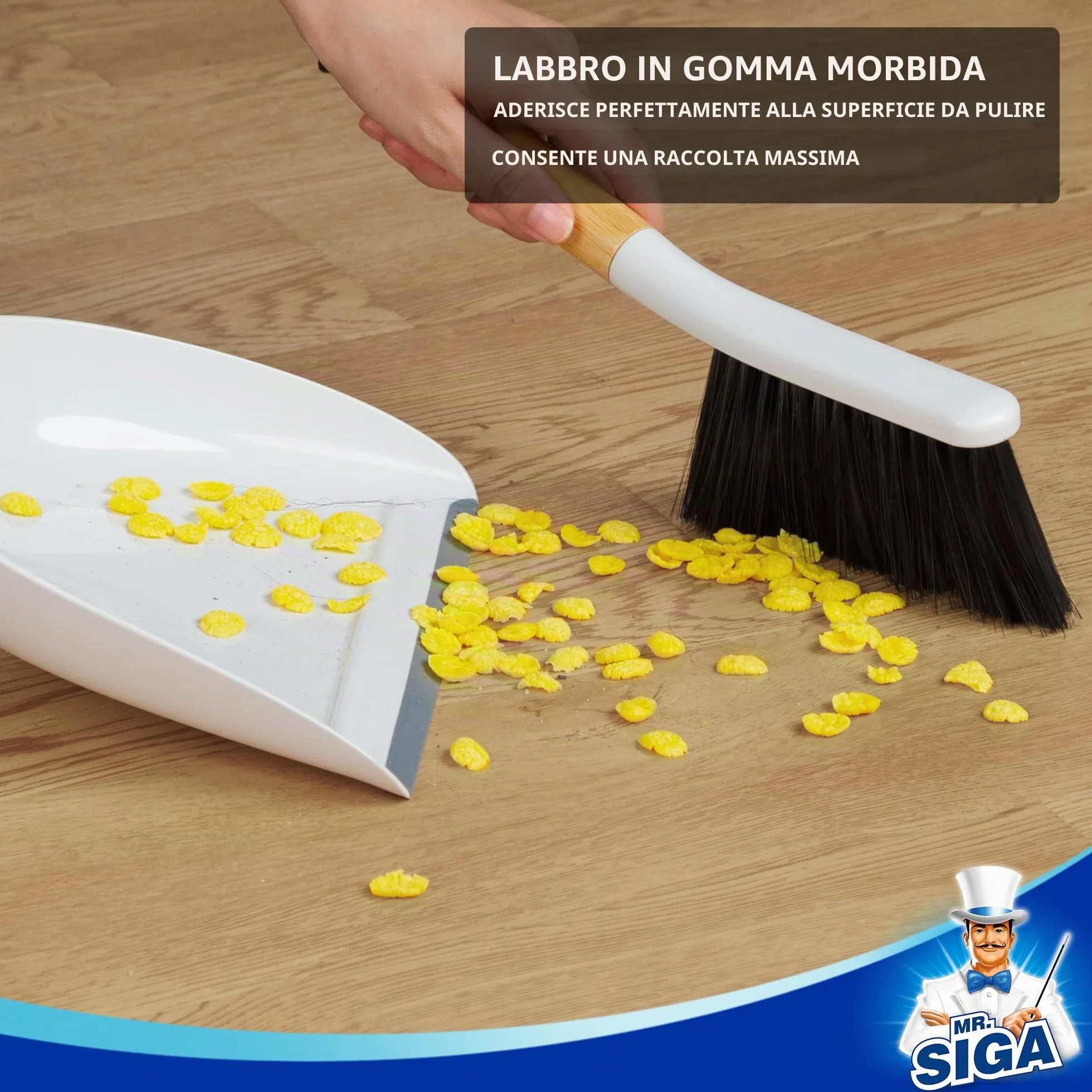 MR.SIGA Set di paletta e spazzola, combinazione di spazzola per la pulizia portatile e paletta con manico in bambù, 1 set