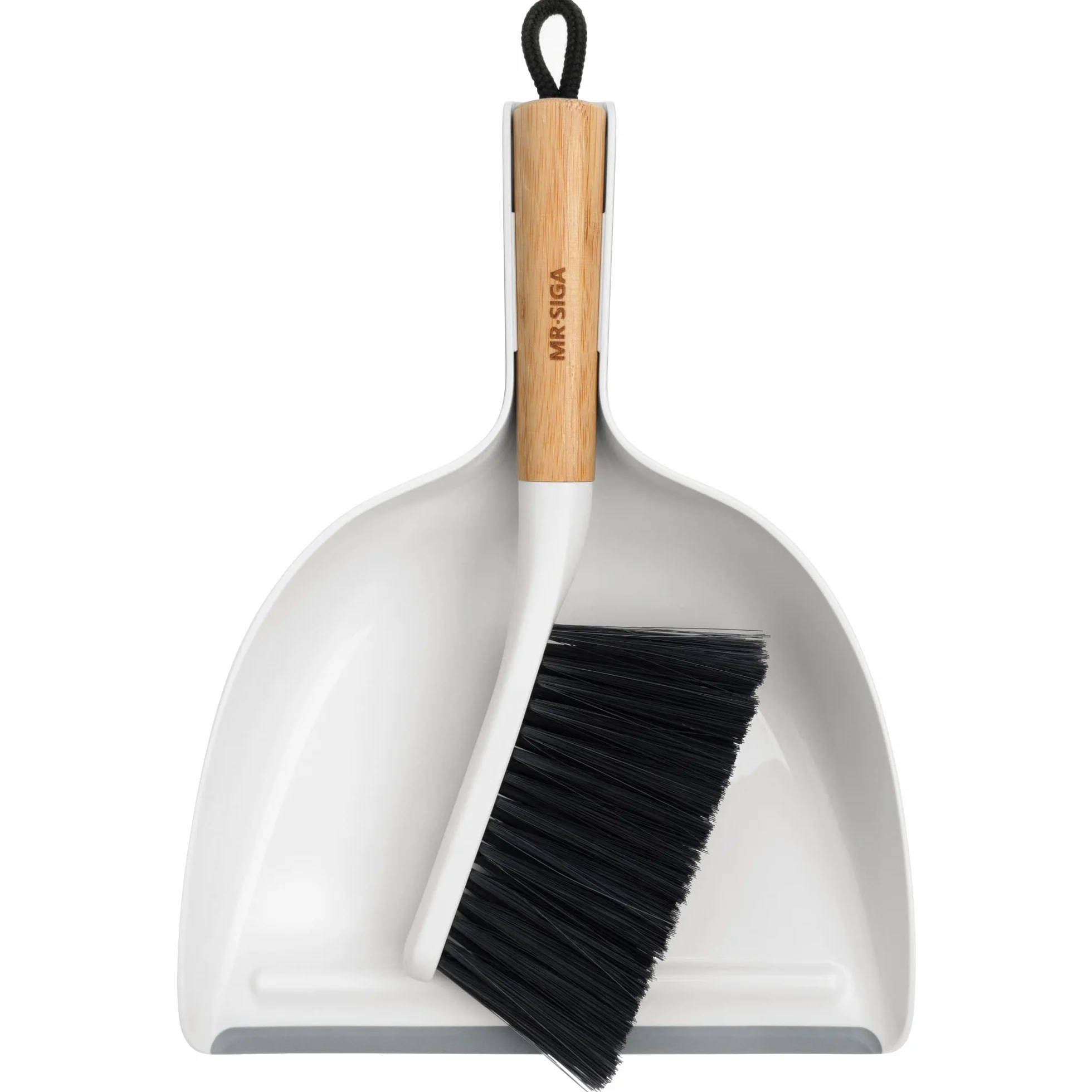 MR.SIGA Set di paletta e spazzola, combinazione di spazzola per la pulizia portatile e paletta con manico in bambù, 1 set