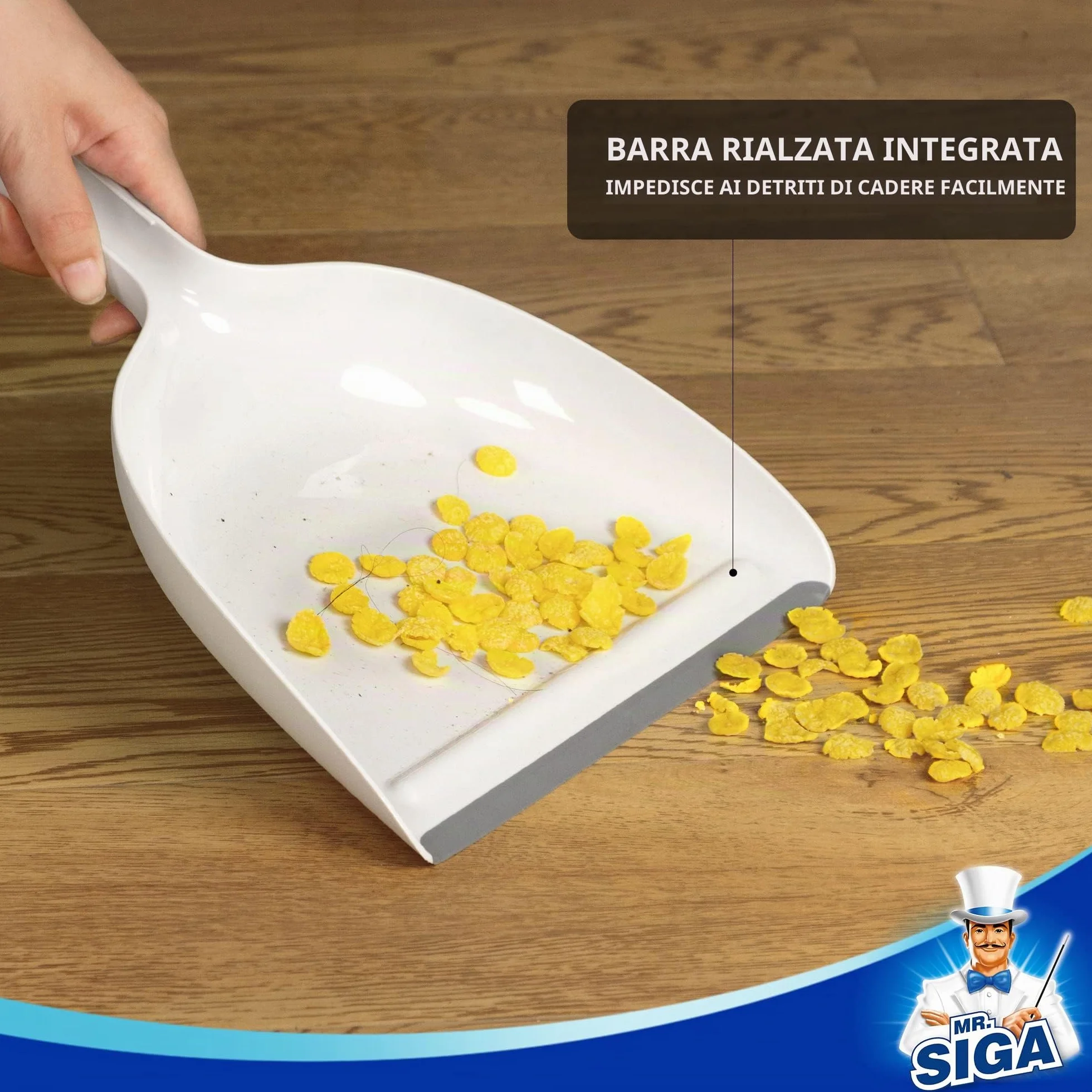 MR.SIGA Set di paletta e spazzola, combinazione di spazzola per la pulizia portatile e paletta con manico in bambù, 1 set