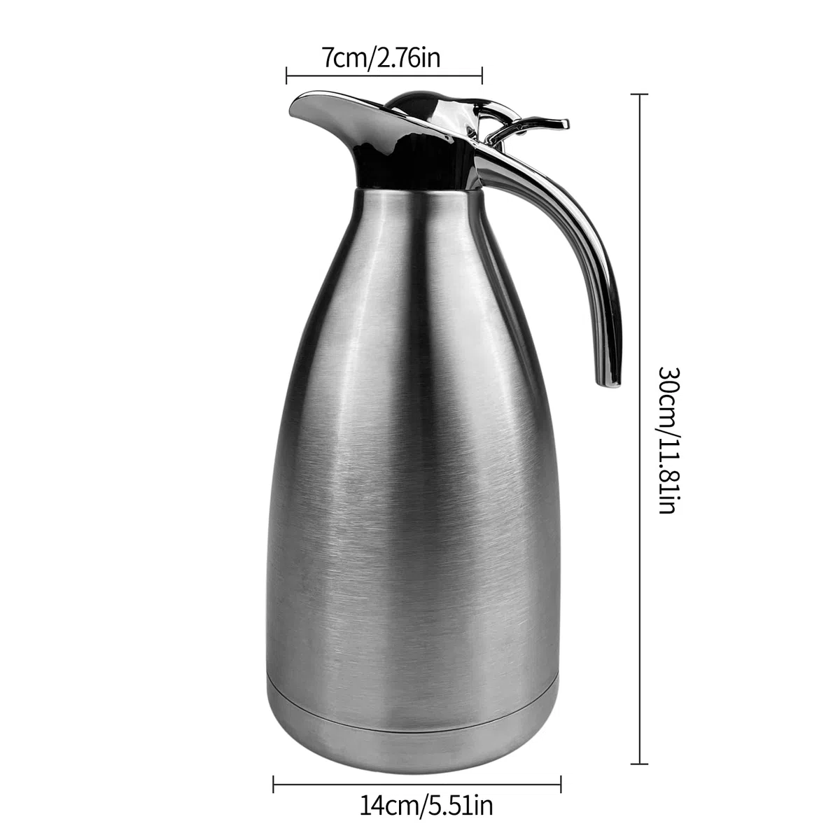 Caraffa Termica in Acciaio, Si Mantiene Caldo per 24 Ore, 2L Caffettiera A Doppia Parete, Termica Doppia Parete, Diametro 14cm, Altezza 29cm Brocca Isolante per Caffè, Tè, Acqua