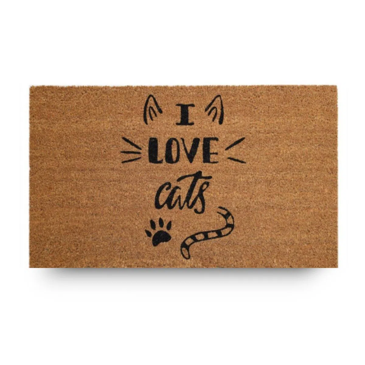 Zerbino Kera Animals con Fibre di Cocco, Tappeto Antisporco per Ingresso Rettangolare, 40X70 cm, Fondo in Lattice Antiscivolo – Stampa “I Love Cats”