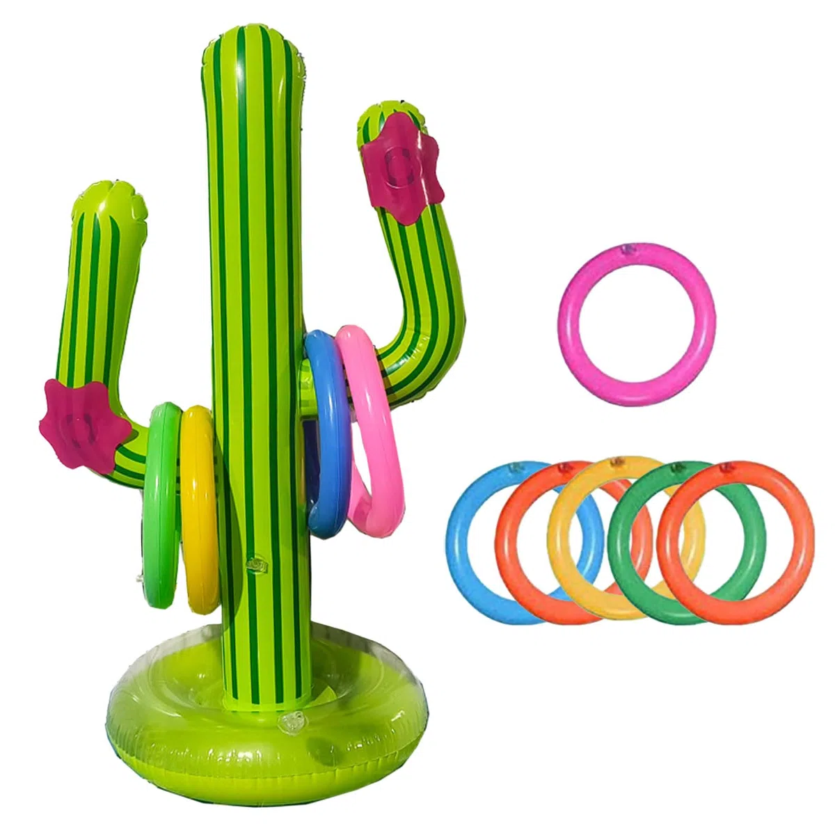 MIVAIUN Set di 7 pezzi di cactus anello lancio gioco gonfiabile cactus, Giocattoli Gonfiabili Piscina per Cactus, Gioco del Lancio Dell'anello,Feste a Tema Hawaiani giocattolo della piscina