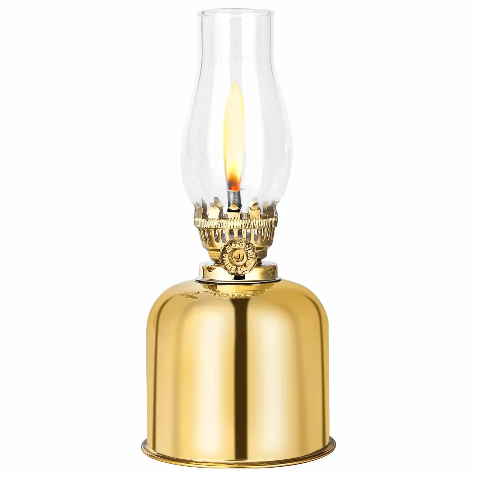 Vegena Lampada a Petrolio, Lanterna in Metallo e Vetro, Antivento, Antica Vintage, Trasparente (Dorato)
