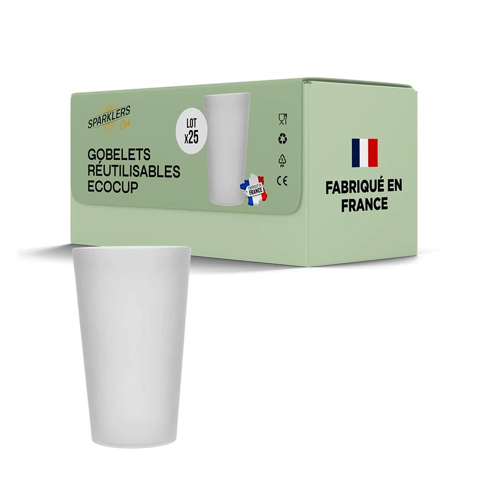 SPARKLERS CLUB ECOCUP - Set di bicchieri riutilizzabili smerigliati da 30 cl, 150 lavaggi in lavastoviglie, in polipropilene, per qualsiasi evento, 25, 50 cl