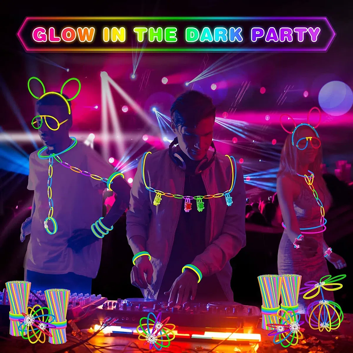 KIMIMARA Braccialetti Luminosi, Starlight Fluorescenti, Glowsticks Party con Connettori per Creare Bracciali e Ciondoli, Giocattoli Luminosi per Illuminare Tutte le Vostre Feste, per Halloween