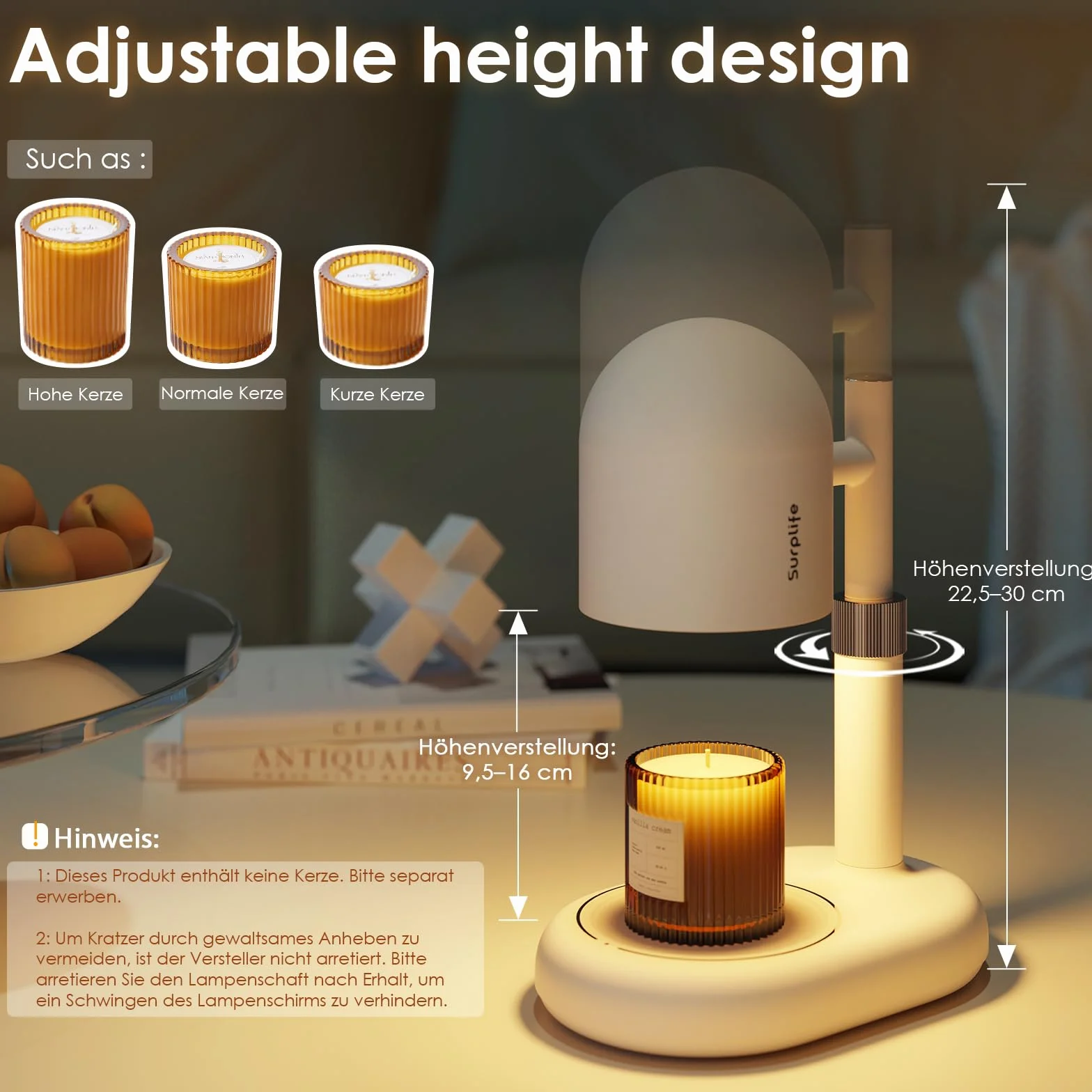 Lampada Scalda Candela, Lampada Candele Warmer Elettrica con Timer e Dimmer, Lampade Aroma Diffusore Regolabile in Altezza, con 2 Lampadine, per Casa, Camera da letto Decorazione donne e mamme