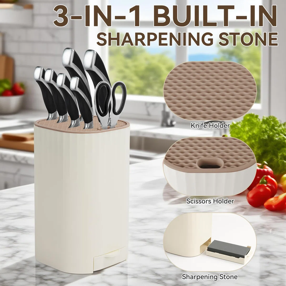 Ceppo Coltelli da Cucina Vuoto, Universal Porta Coltelli con Cote Integrata, Moderno Staccabile Portacoltelli Set Ceppo da Cucina per Facile Pulizia Salvaspazio