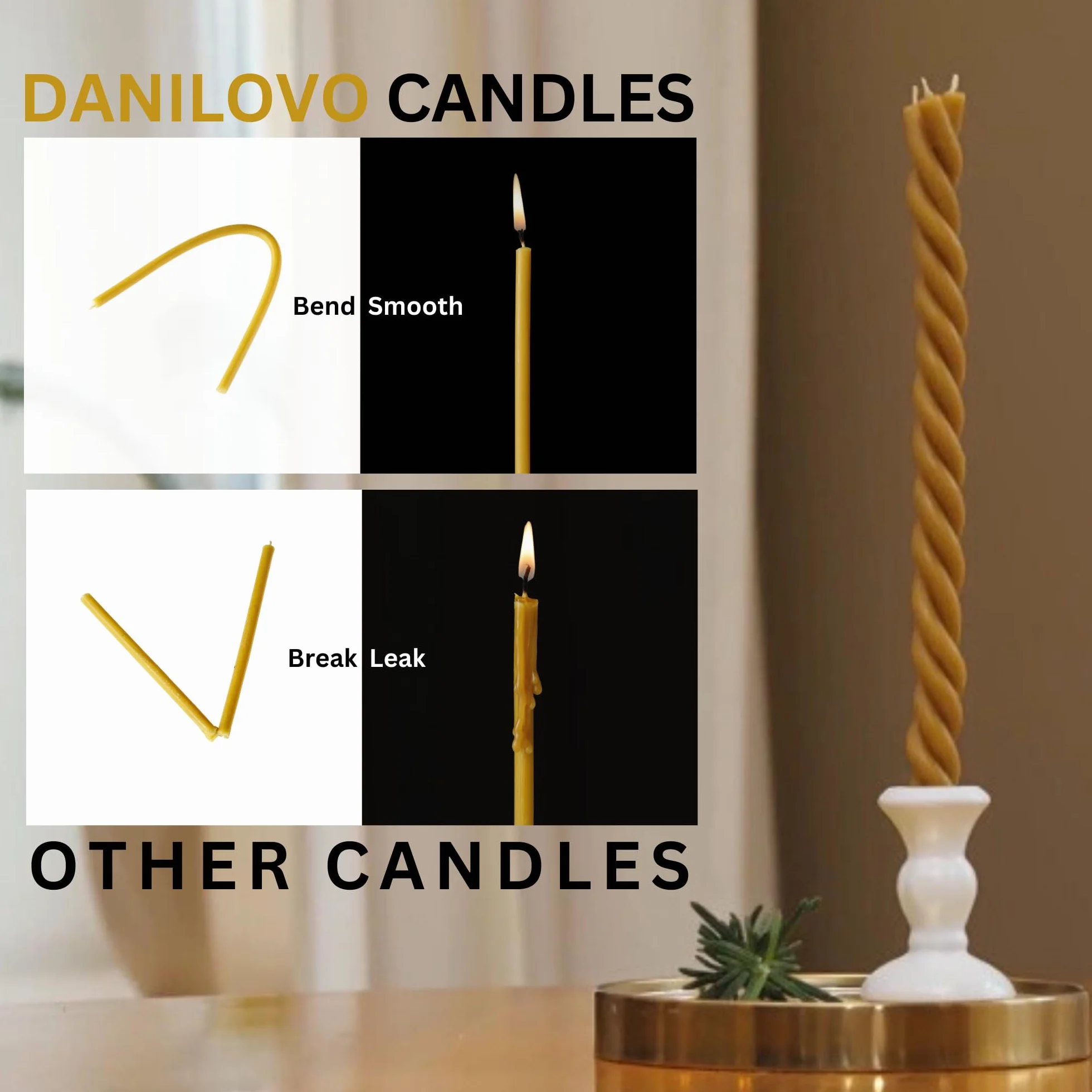 Danilovo Candele Pura Cera d'Api- No goccia, No fumo, Alte, Sottili Coniche–Decorative per Preghiera in Chiesa, Candele per Decorazione o Compleanno, Altezza 20,5cm, Diametro 0,66cm (50pz)
