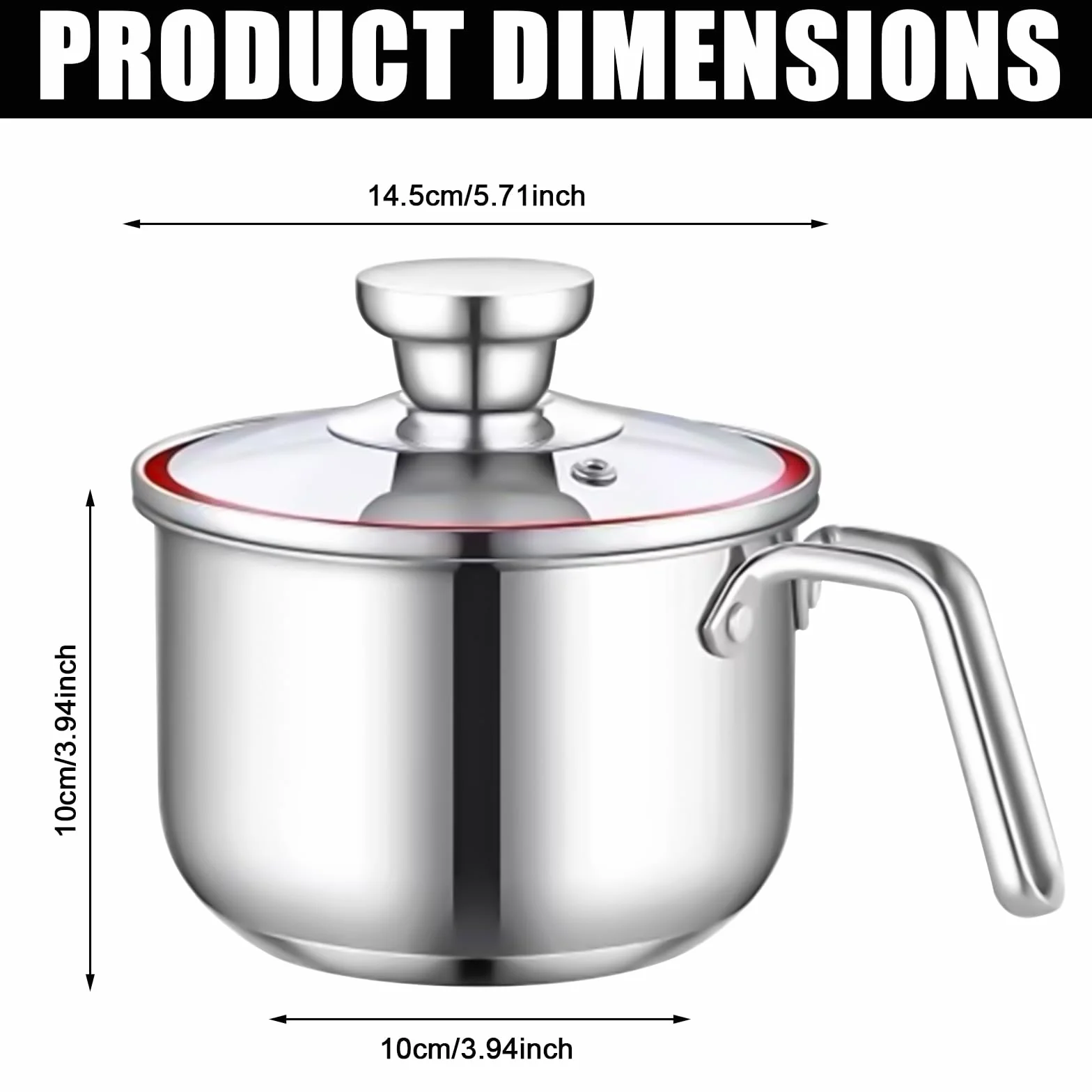 Pentola per latte a induzione in acciaio inox: mini pentola da 14 cm, per latte e porridge (304 acciaio/10 cm di profondità)