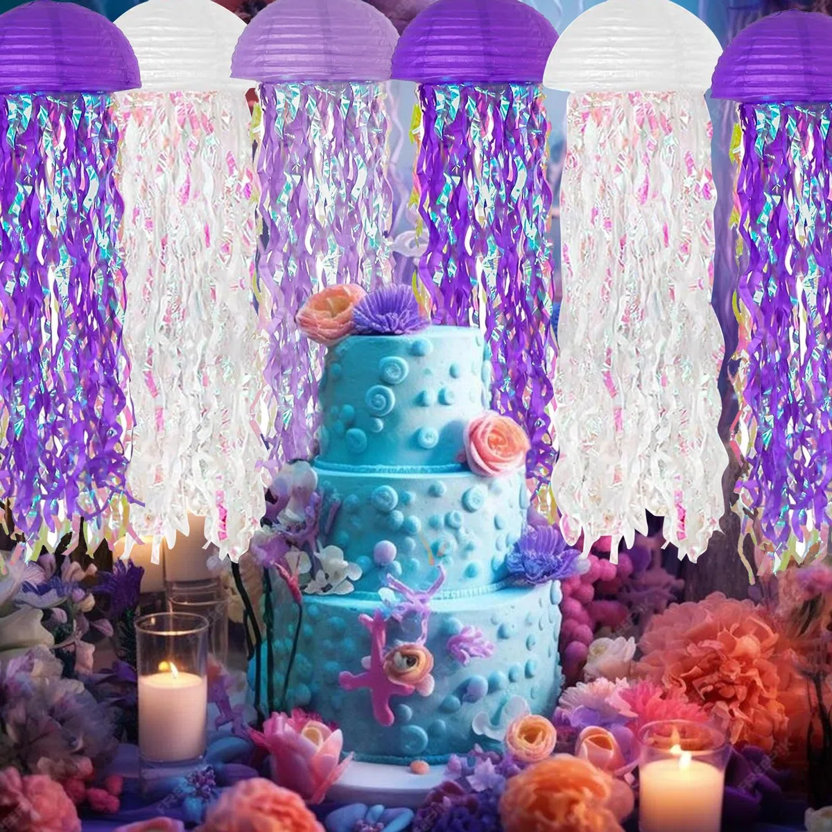Lanterne di Carta Meduse,6 Pezzi Lanterne di Carta Colori da Appendere a Sirena, Decorazioni per Feste di Compleanno Sotto il Mare per Matrimoni Giardino Festa di Compleanno Famiglia Riunioni Patio