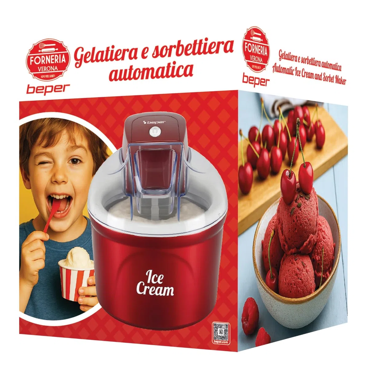 BEPER P102GEL002 Gelatiera refrigerante, Macchina per Gelato, Prepara gelato, sorbetti e frozen yogurt, Ciotola refrigerante in alluminio con doppio isolamento, Capacità 1,8 L, Ice Cream Maker