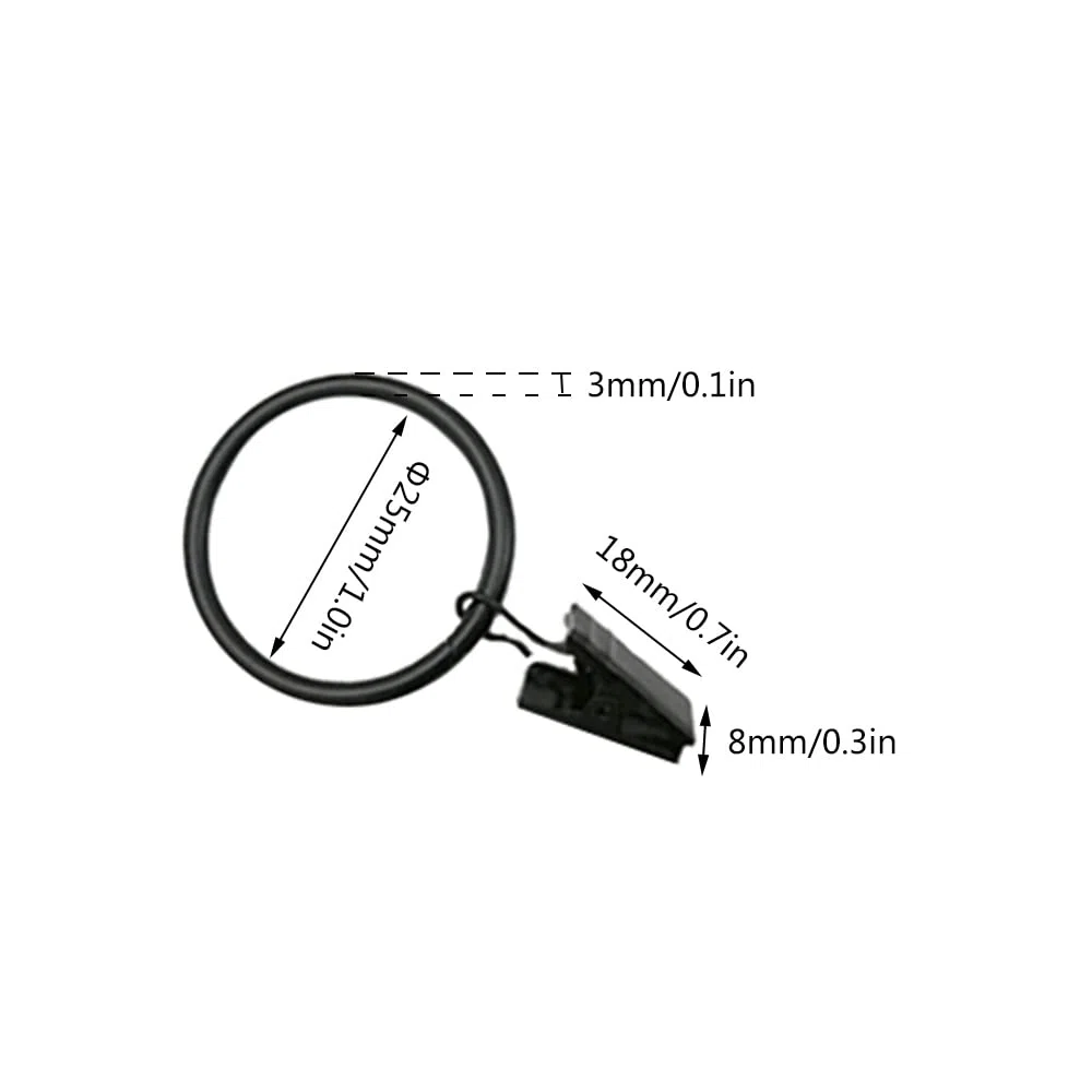 50 anelli per tende con clip, anello in metallo antiruggine, diametro 25 mm per tenere tende pesanti, set di aste e drappeggi, oro