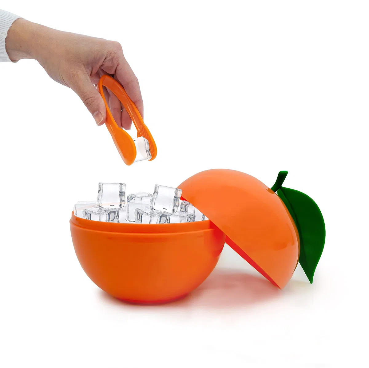 CECOA – Secchiello per ghiaccio a forma di arancia e pinza per cubetti di ghiaccio inclusa – Secchiello per ghiaccio a doppia parete con pinza e coperchio, ermetico, ideale per aperitivi, bevande