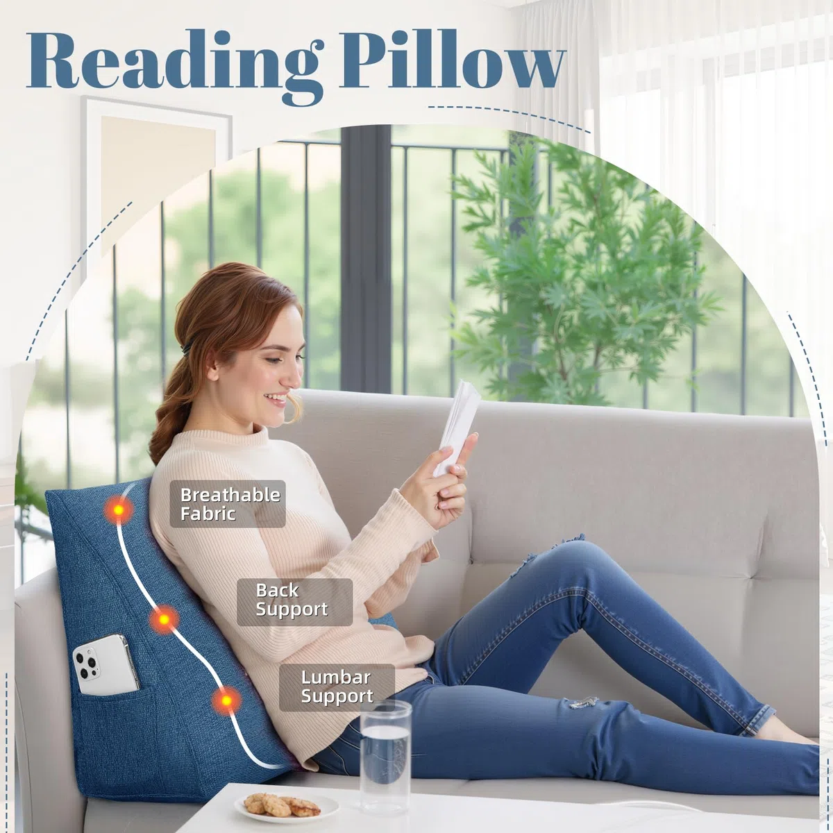 Cuscino da lettura– Supporto a Cuneo Triangolare per Letto e Divano, Schienale Confortevole, Cuscino Morbido per Leggere e Rilassarsi, Rivestimento Sfoderabile Lavabile