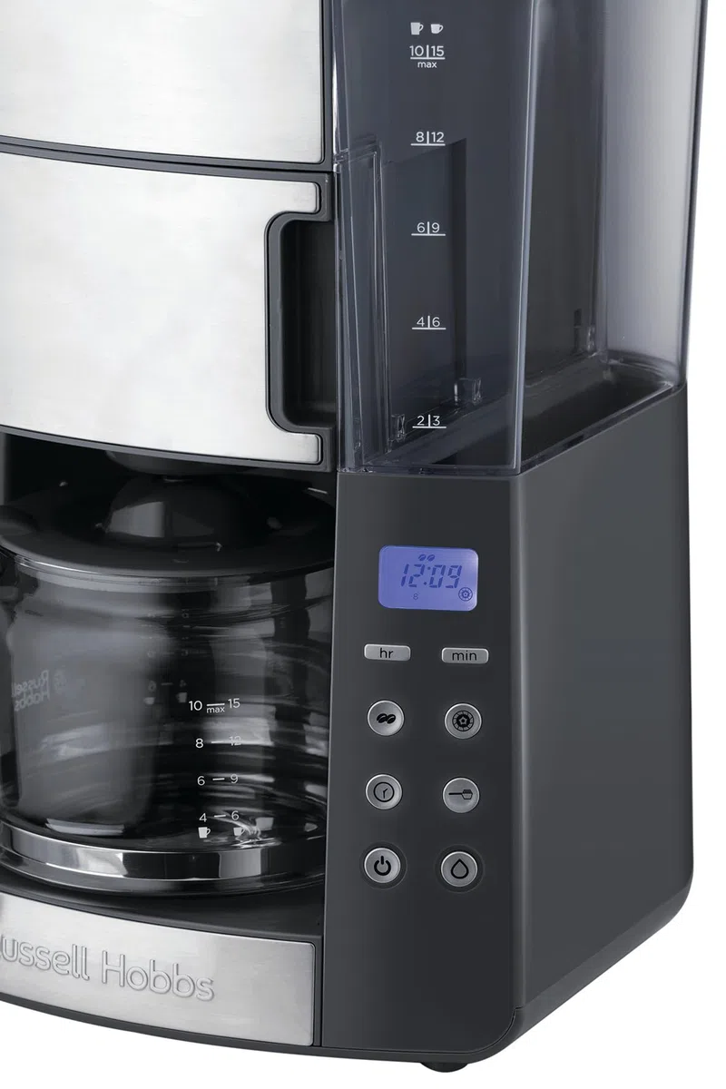 Russell Hobbs Macchina Caffé Americano con Macinacaffé Integrato - Timer digitale, Filtro per Estrazione e Aroma ottimali - Caraffa in Vetro; Max 10 tazze, 3 livelli di Macinatura, Grind&Brew 25610-56