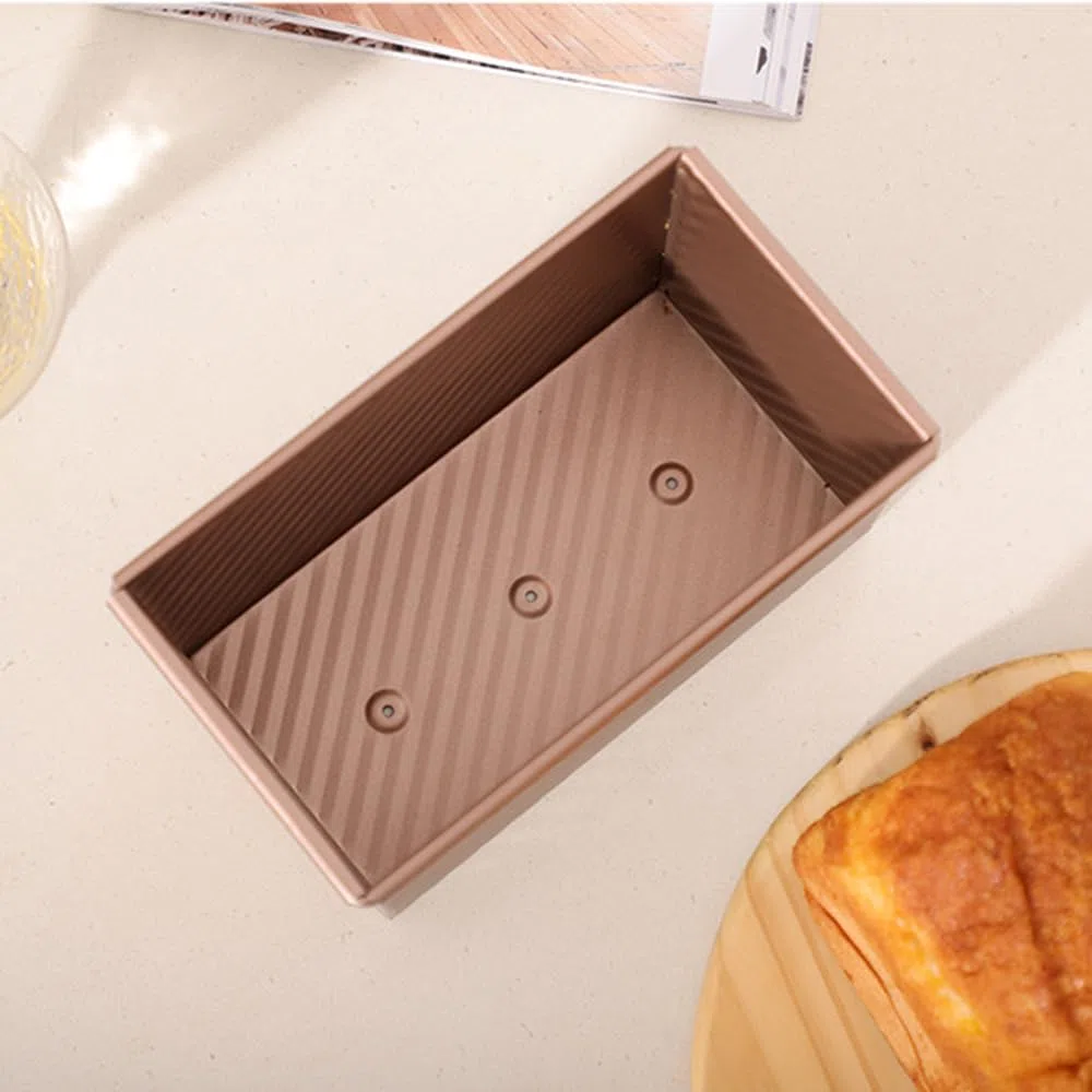 Pullman - Teglia per pane rettangolare con coperchio, capacità 0,5 kg, in acciaio al carbonio, per pane e toast ondulato con coperchio per cuocere il pane