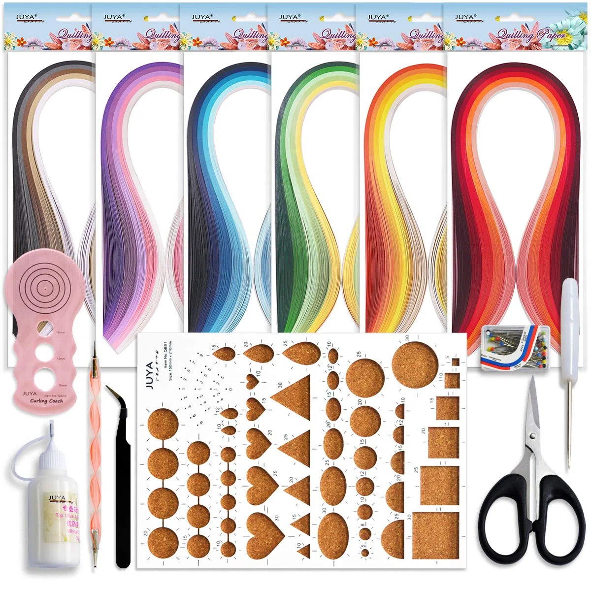 JUYA Paper Quilling kit con 30 colori 600 strisce e 8 strumenti(Strumenti rosa, larghezza 5mm Contiene colla)