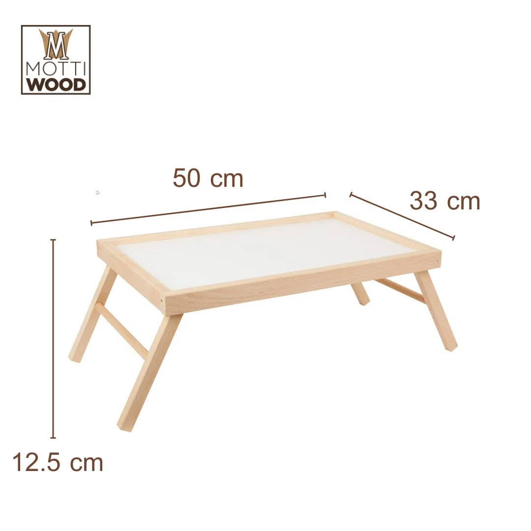 Tavolino da Letto Pieghevole, Vassoio da Poltrona, Colazione, Tavolino da Letto, Pieghevole in Legno Faggio, Gambe Ripiegabili, 33x50x21.5hcm, Made in Italy