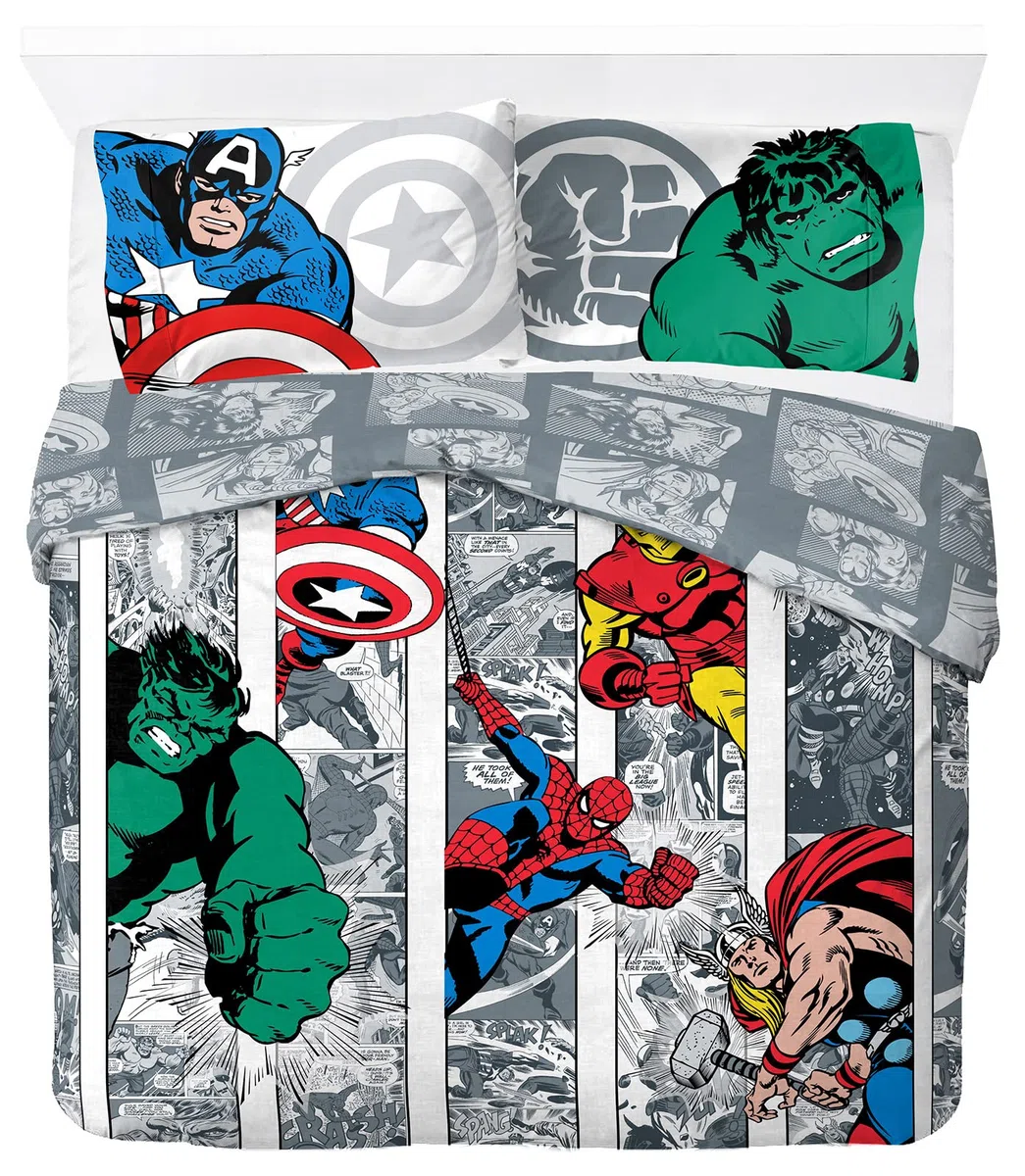 Jay Franco Marvel Comics Comic Cool 100% cotone copripiumino 200 x 200 cm matrimoniale con 2 federe 50 x 70 cm