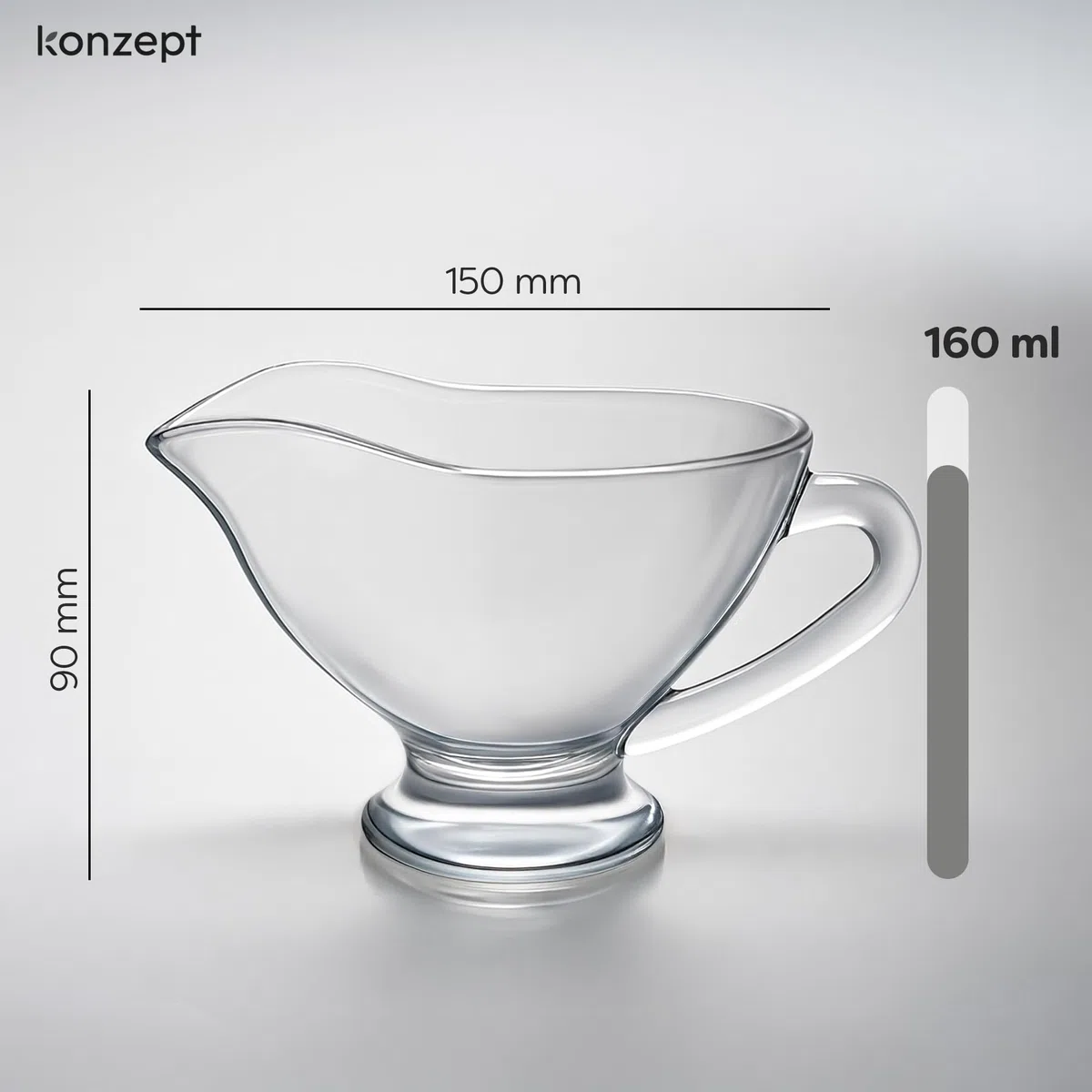 KONZEPT Salsiera in vetro, set da 4 pezzi, 160 ml, trasparente, con manico, stabile, ideale per condimenti, panna, salsa, olio d'oliva