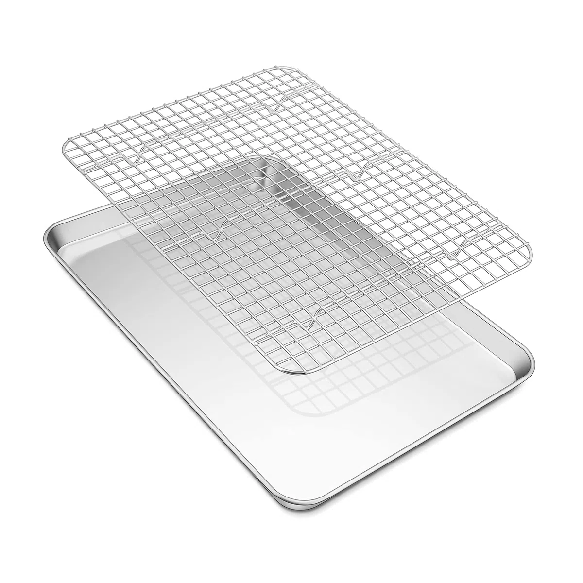 TEAMFAR Teglia da forno con griglia di raffreddamento, 40 x 30 x 2,5cm rettangolare teglia da forno, in acciaio inox con griglia di raffreddamento per cuocere, lavabile in lavastoviglie