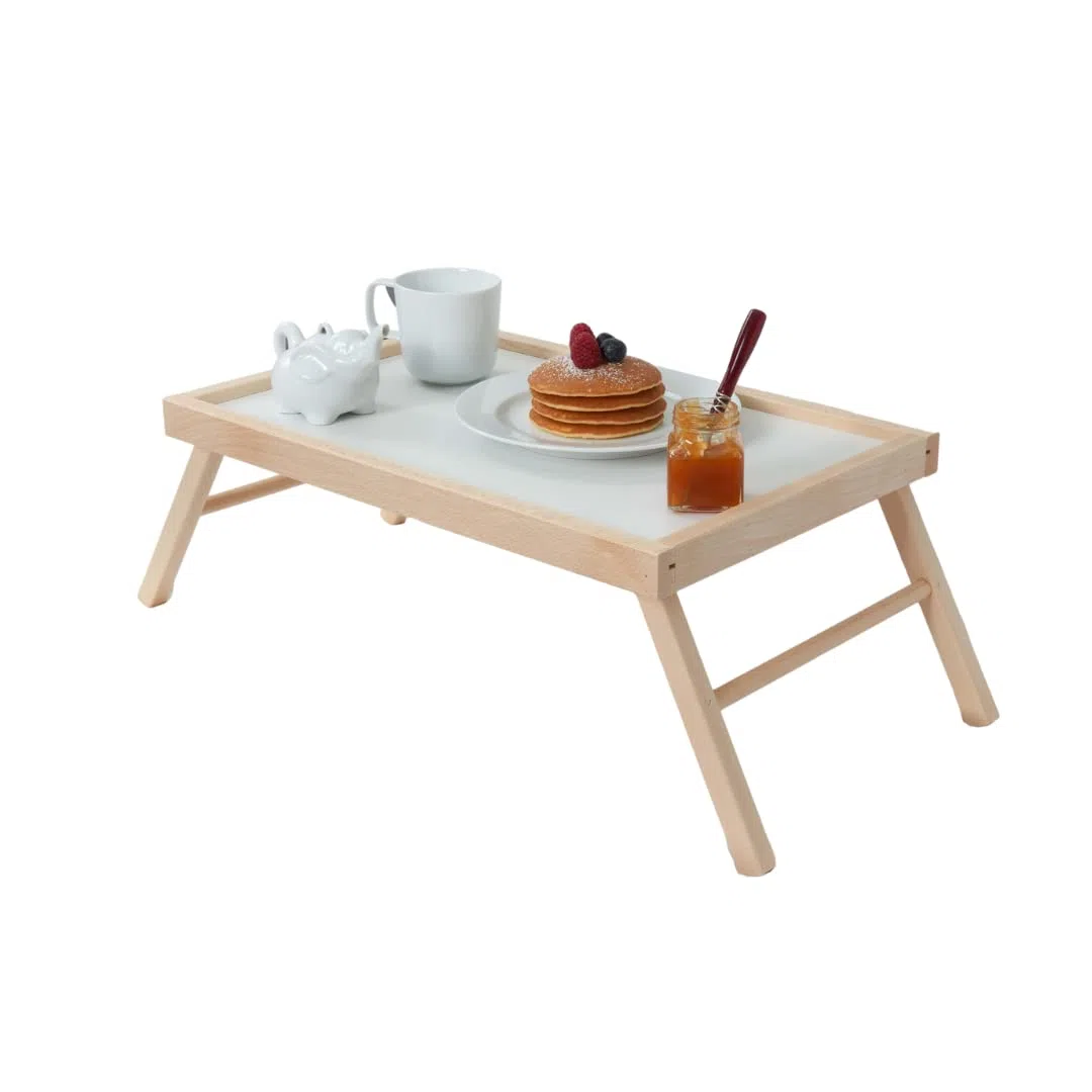 Tavolino da Letto Pieghevole, Vassoio da Poltrona, Colazione, Tavolino da Letto, Pieghevole in Legno Faggio, Gambe Ripiegabili, 33x50x21.5hcm, Made in Italy