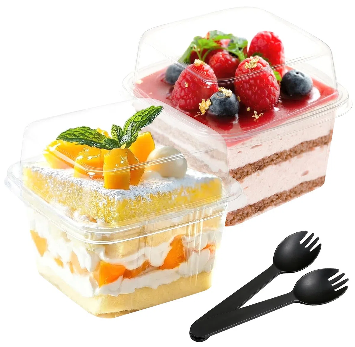 Tazze da Dessert in Plastica con Coperchi 50 Pezzi Coppe da Dessert Quadrate 240ml/8oz Bicchiere da Dessert con Coperchio Coppette per Budino per Mousse Gelati Compleanni Matrimoni