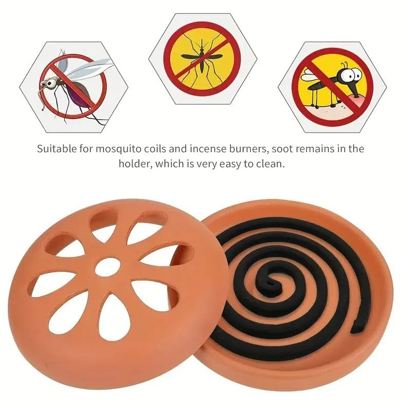 SET 3 PEZZI CONTENITORE IN TERRACOTTA COCCIO PER SPIRALI ZAMPIRONI ANTI ZANZARE CON 30 RICARICHE SPIRALI