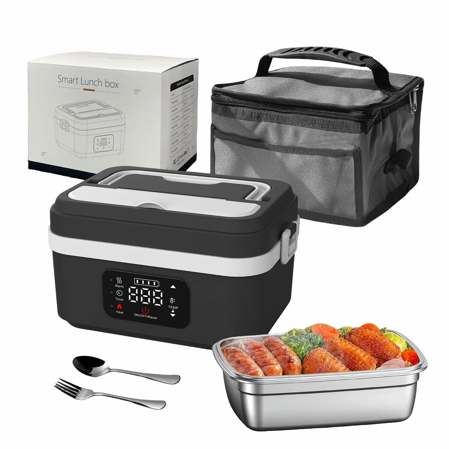 Scatola per il pranzo elettrica senza fili per adulti, 1 l 16000 mAh, ricaricabile, ciotola riscaldata, per il pranzo con riscaldamento automatico, per viaggi, ufficio, picnic (nero)