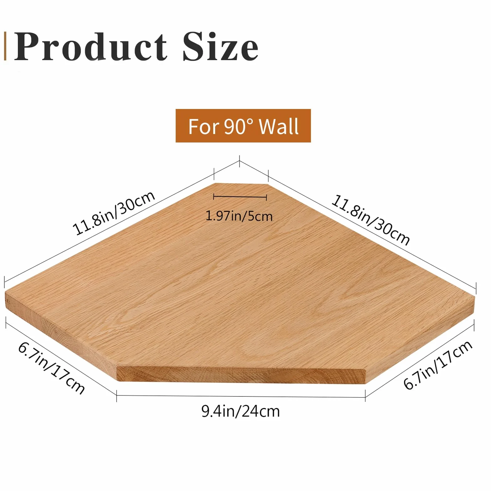 Mensola Angolare in Legno di Quercia da Parete Con Foro per Cavi, Sospesa per Piante, Camera da Letto, Soggiorno, Cucina (30 cm)