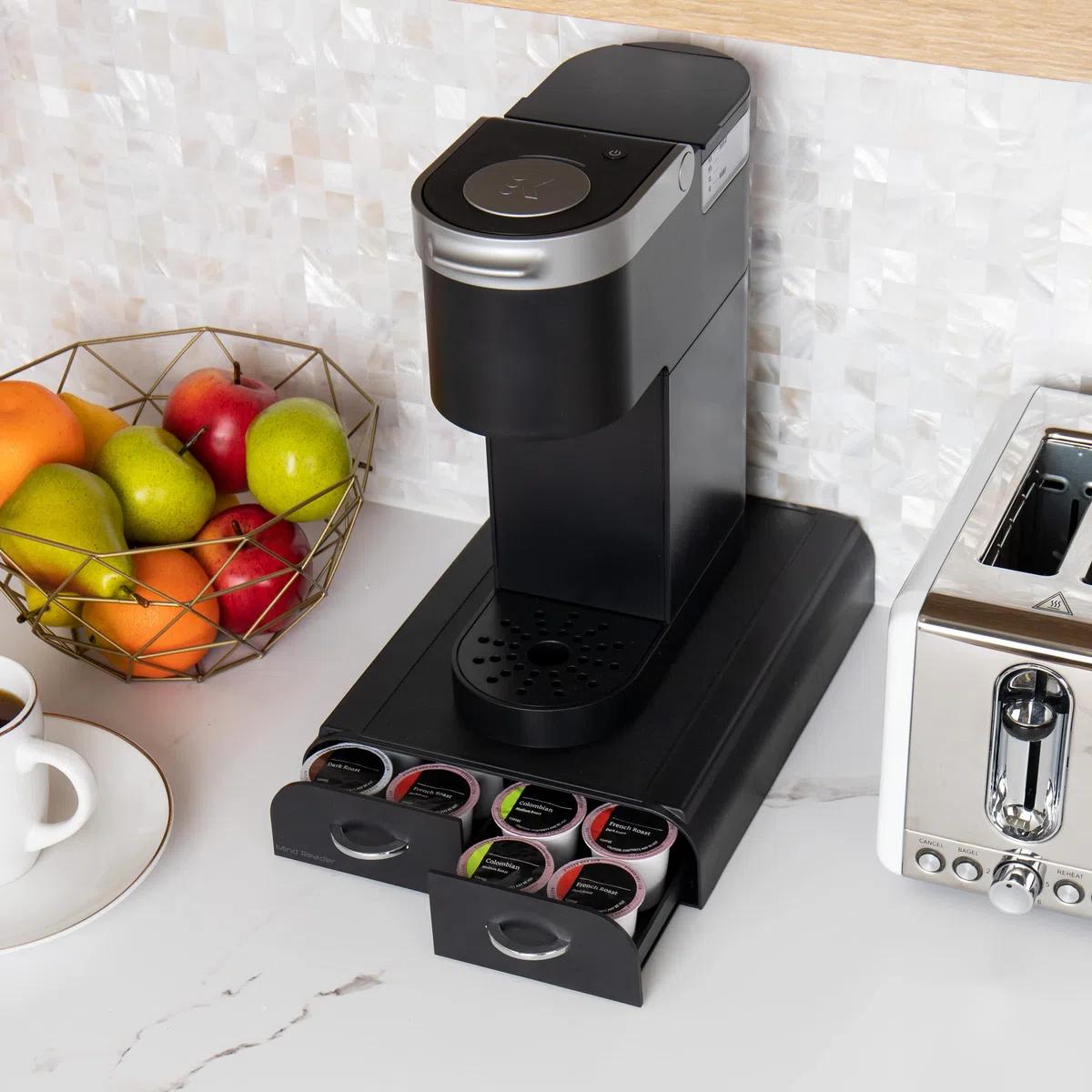 Mind Reader Anchor Collection, cassetto per cialde da caffè a 2 cassetti, capacità di 24 cialde di caffè, compatibile con Keurig Mini Series, organizer da bancone, base per macchina da caffè, nero