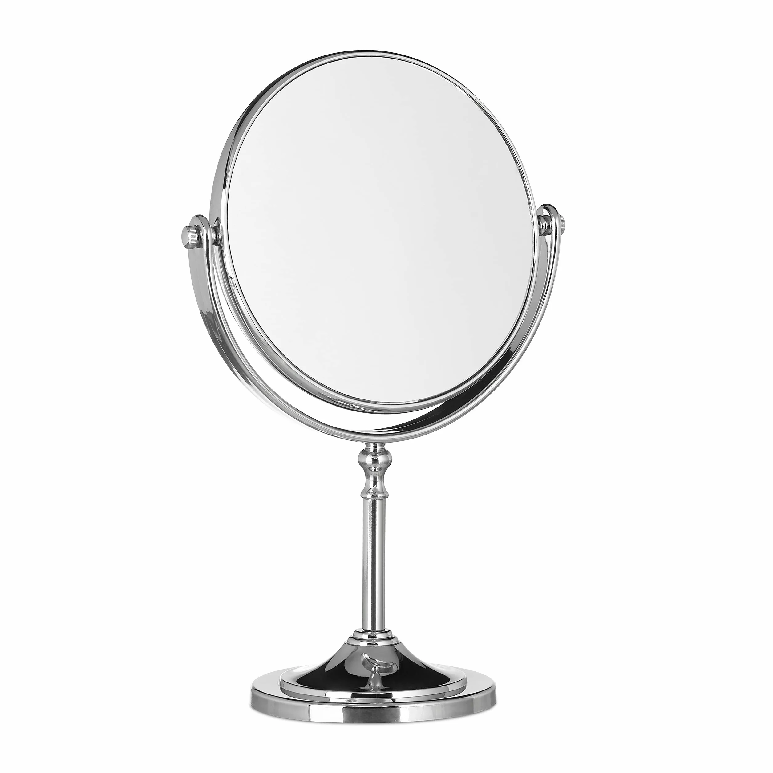 Relaxdays Specchio da Trucco Ingranditore, Make Up Mirror, Specchiera da Tavolo, Tondo, Doppio HLP: 28x18x10 cm, Argento