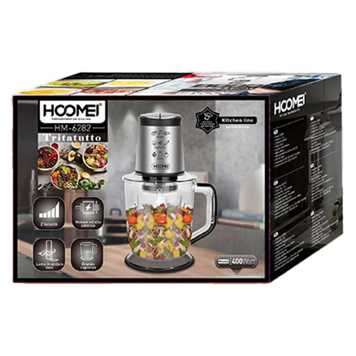 Tritattuto da Cucina Elettrico 1.5mL 400W, Frullatore per Frutta Carne Verdura, Funzionamento a Pressione + 2 Modalità Velocità
