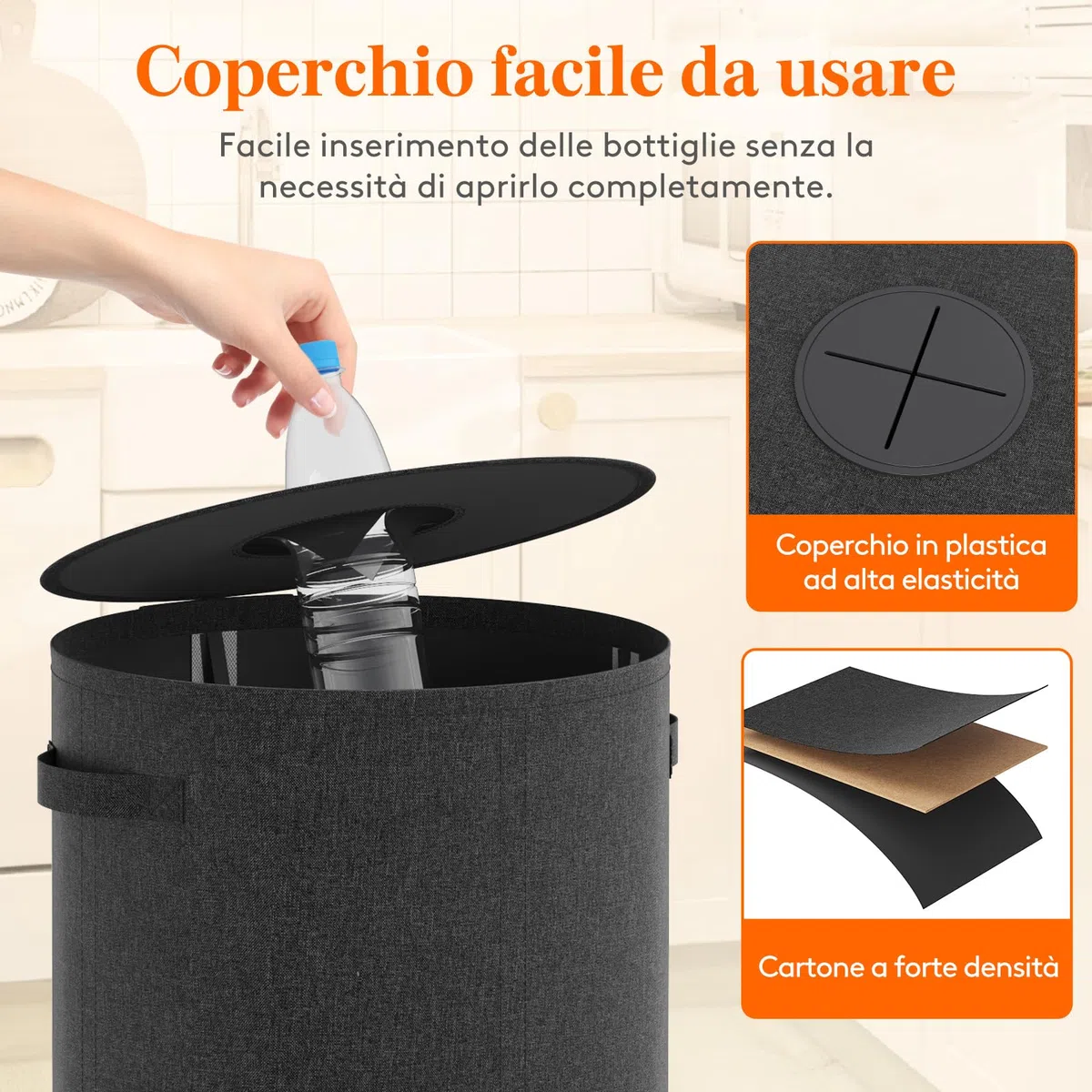 Lifewit 80L Rotonde Conservazione Delle Bottiglie con Coperchio, Pattumiera Differenziata per Bottiglia Plastica e Bottiglia Vetro, Raccolta Riciclaggio con Foro, Pattumiera Cucina, Nero