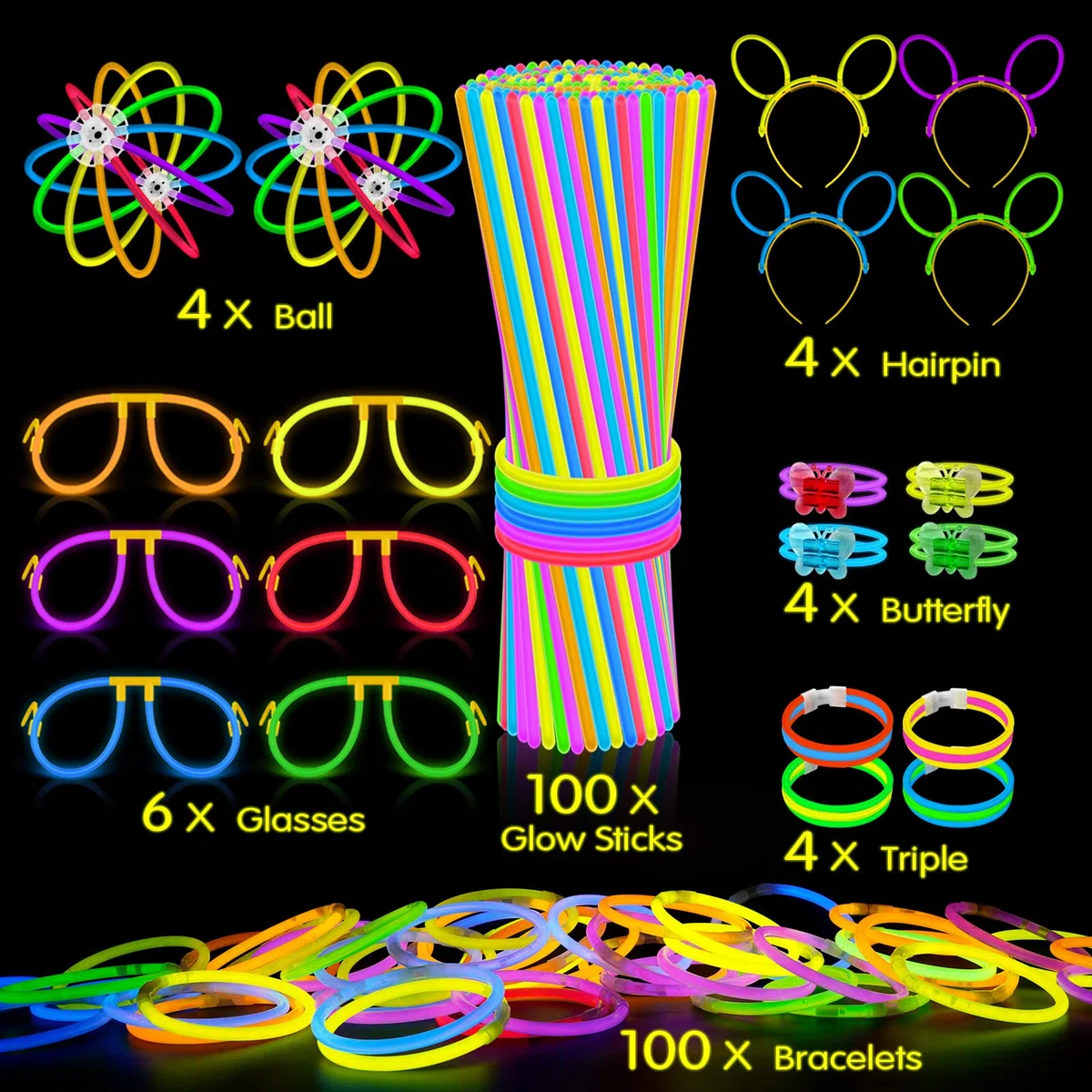 KIMIMARA Braccialetti Luminosi, Starlight Fluorescenti, Glowsticks Party con Connettori per Creare Bracciali e Ciondoli, Giocattoli Luminosi per Illuminare Tutte le Vostre Feste, per Halloween