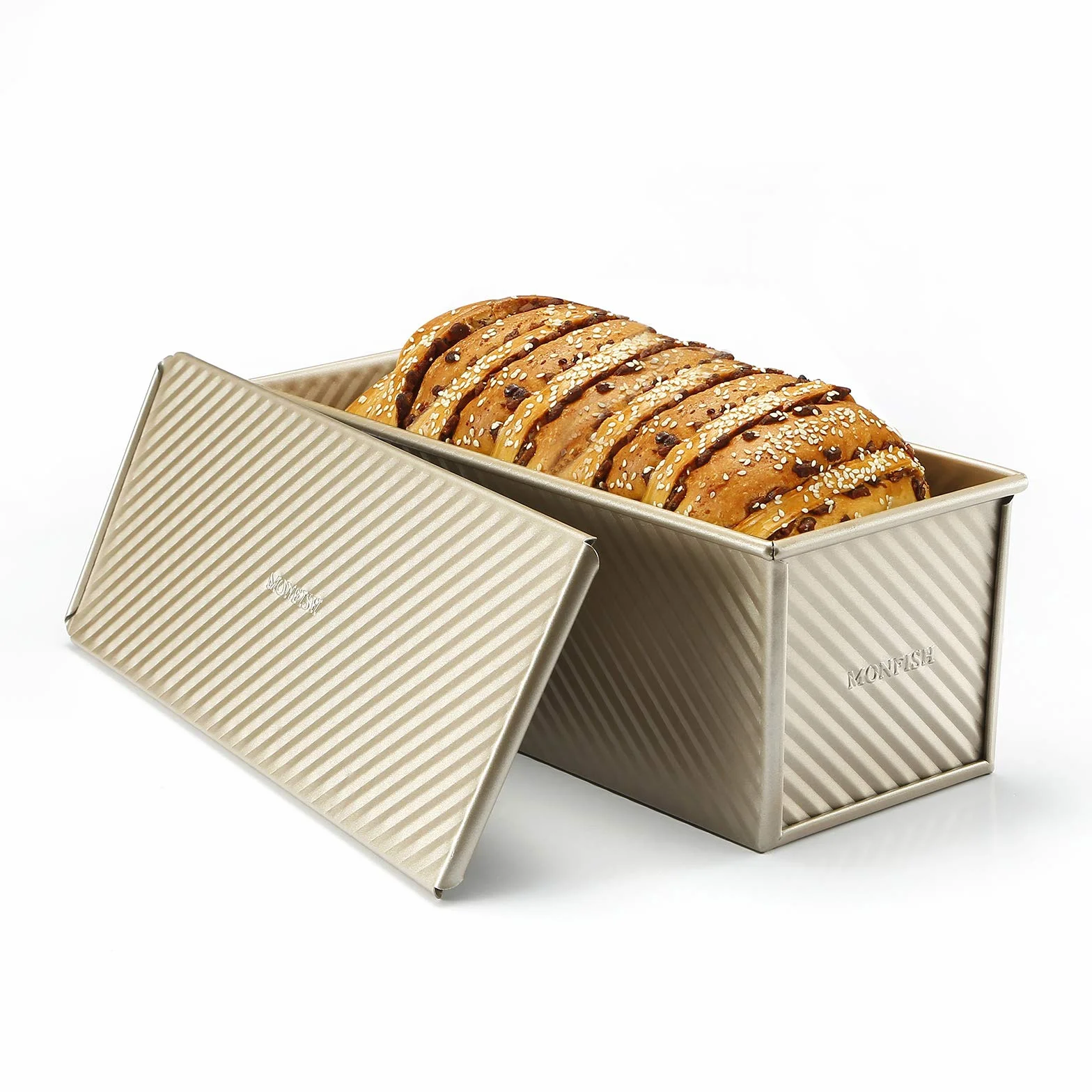 Monfish Pullman stampo per pagnotta stampo per toast stampo per pagnotta con coperchio scorrevole antiaderente teglia per pane alluminio acciaio 1000g pasta 34 x 13,5 x 12 cm